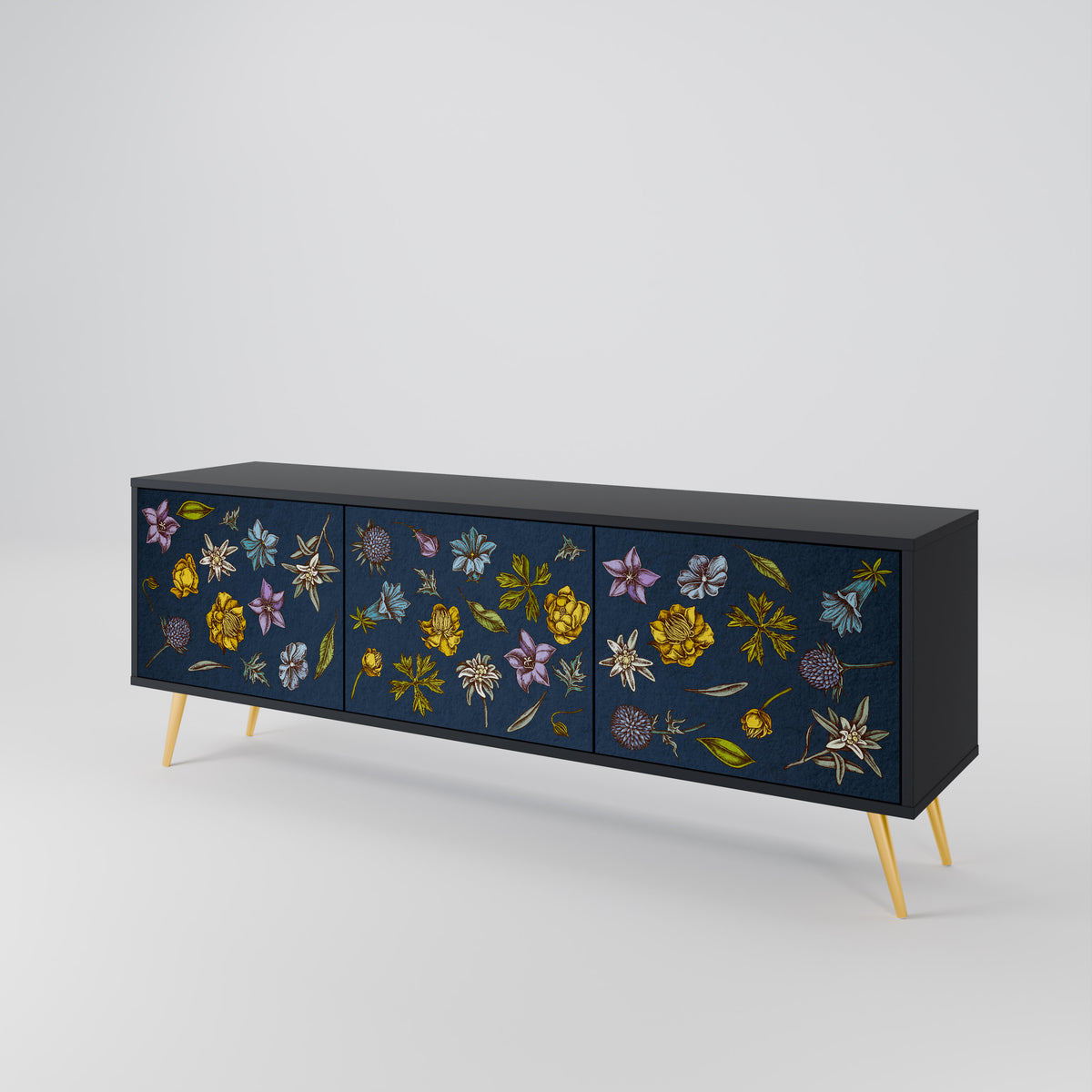 FLOWERS ON NAVY BLUE 3-türiges TV-Lowboard