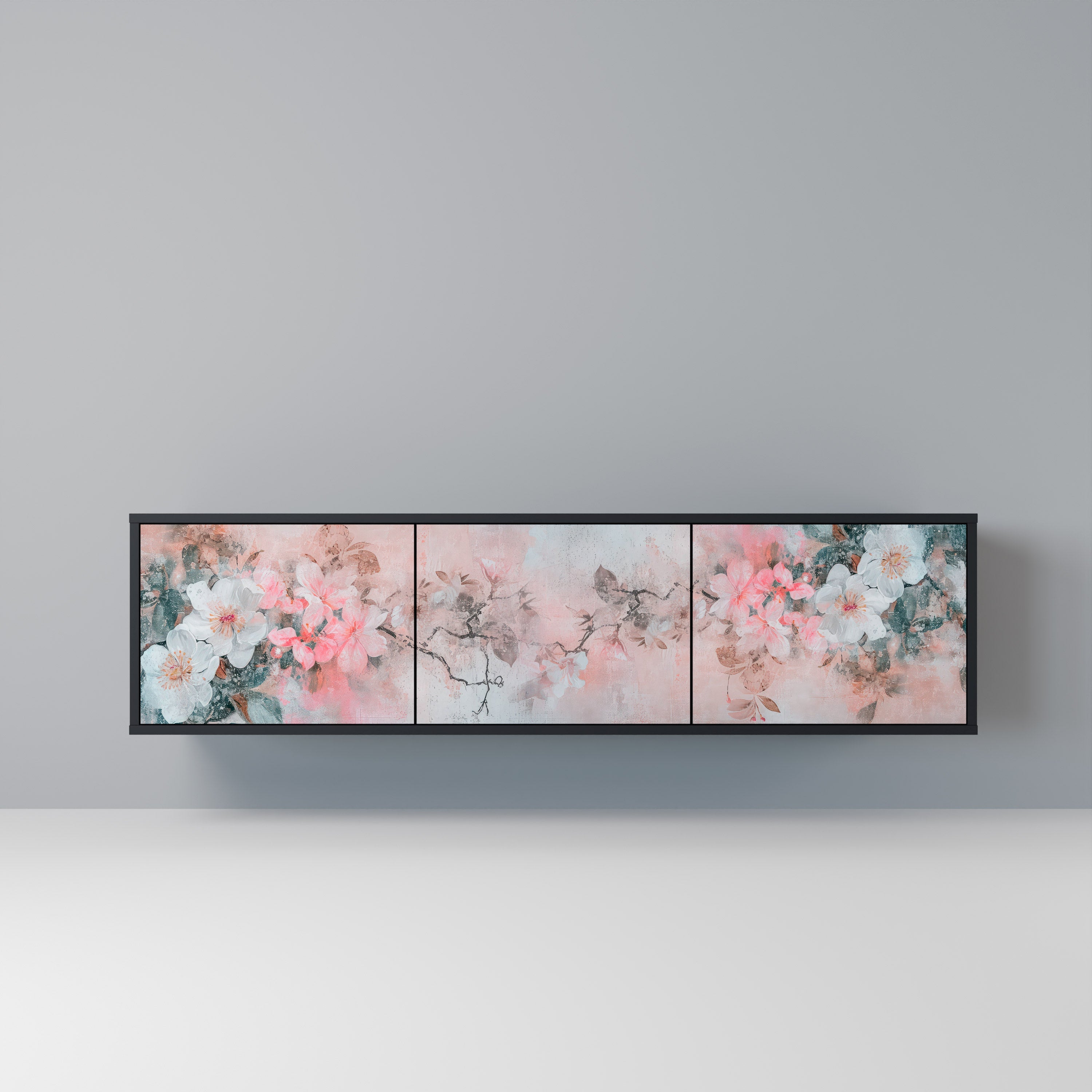 CHERRY BLOSSOM 3-türiger TV-Ständer in Schwarz