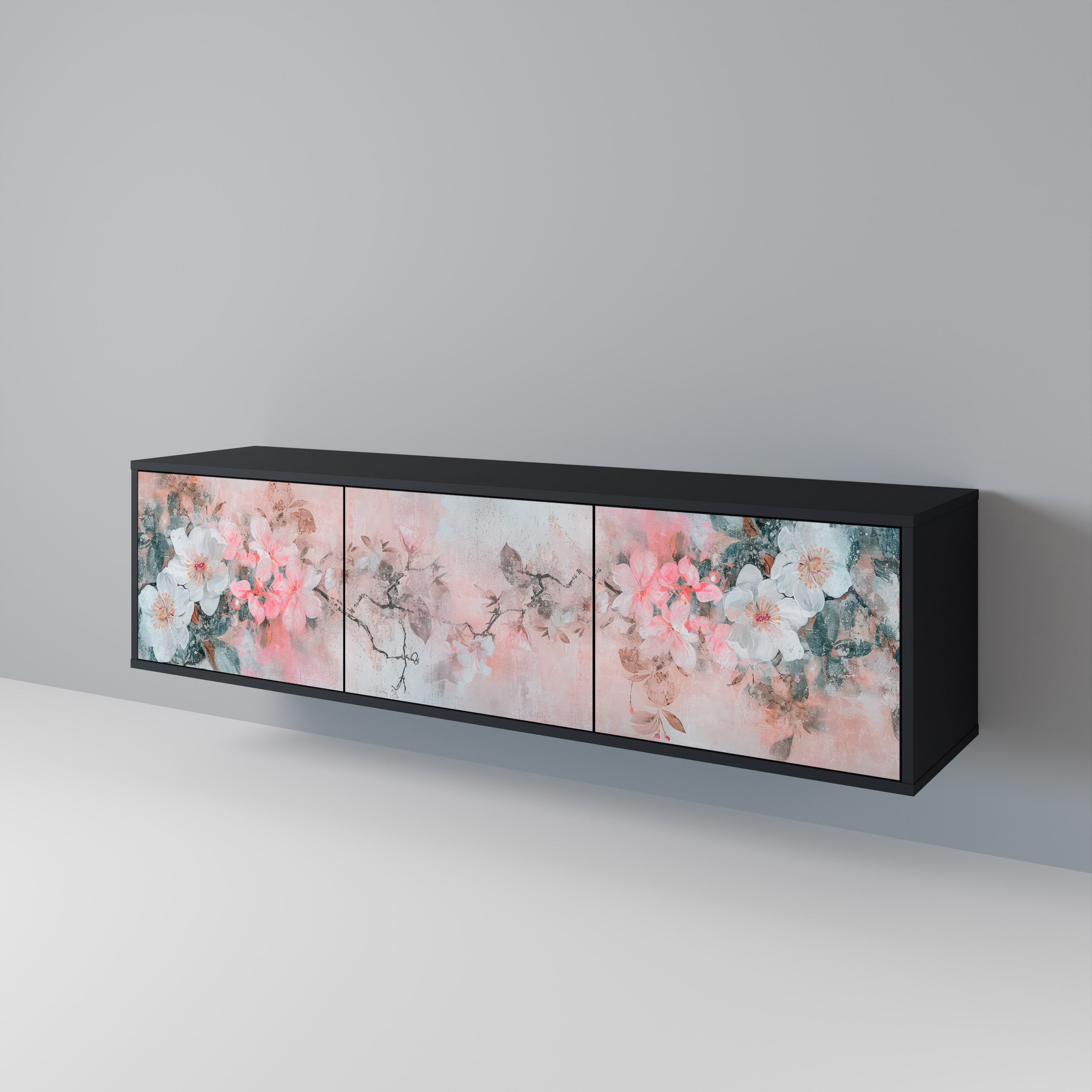 CHERRY BLOSSOM 3-türiger TV-Ständer in Schwarz