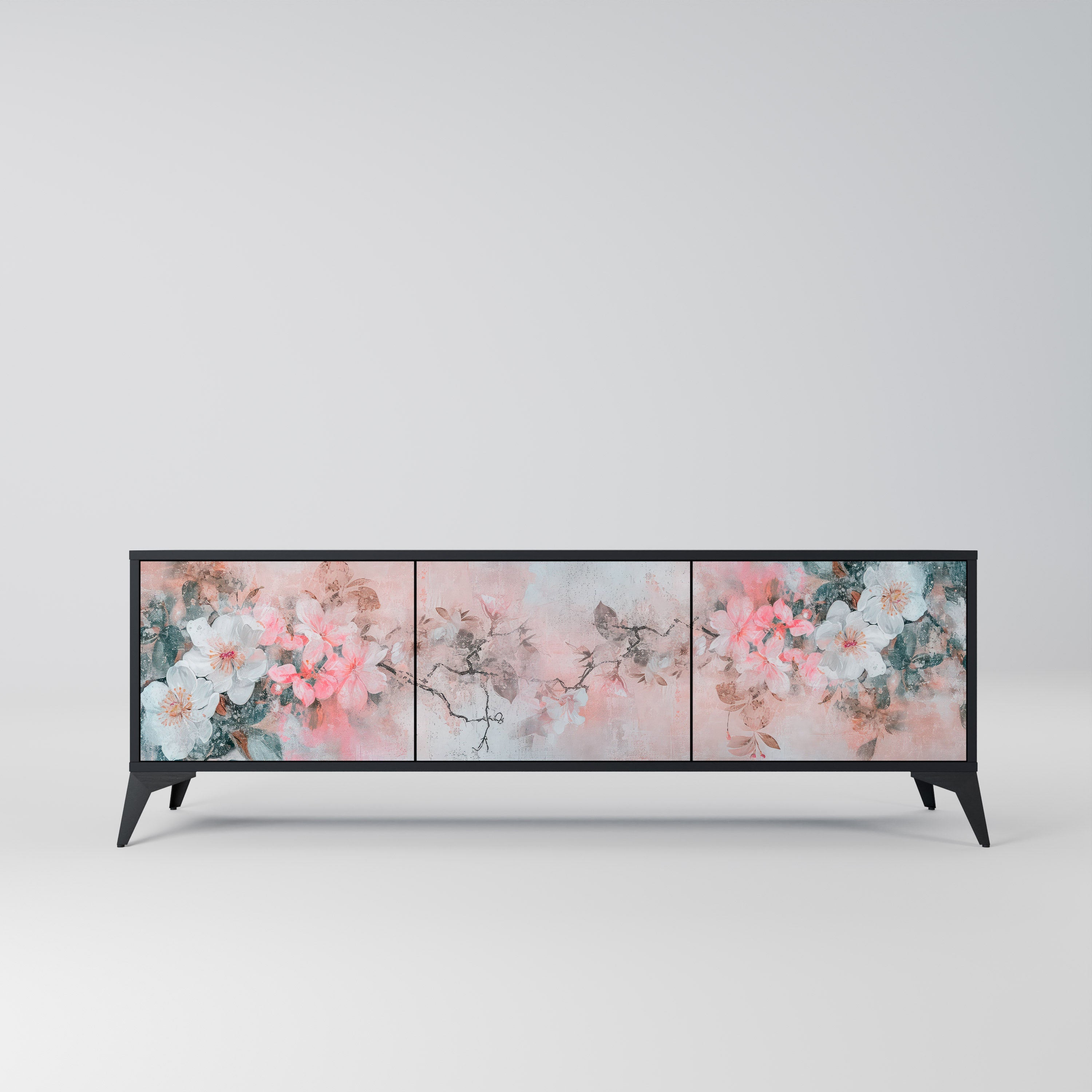 CHERRY BLOSSOM 3-türiger TV-Ständer in Schwarz