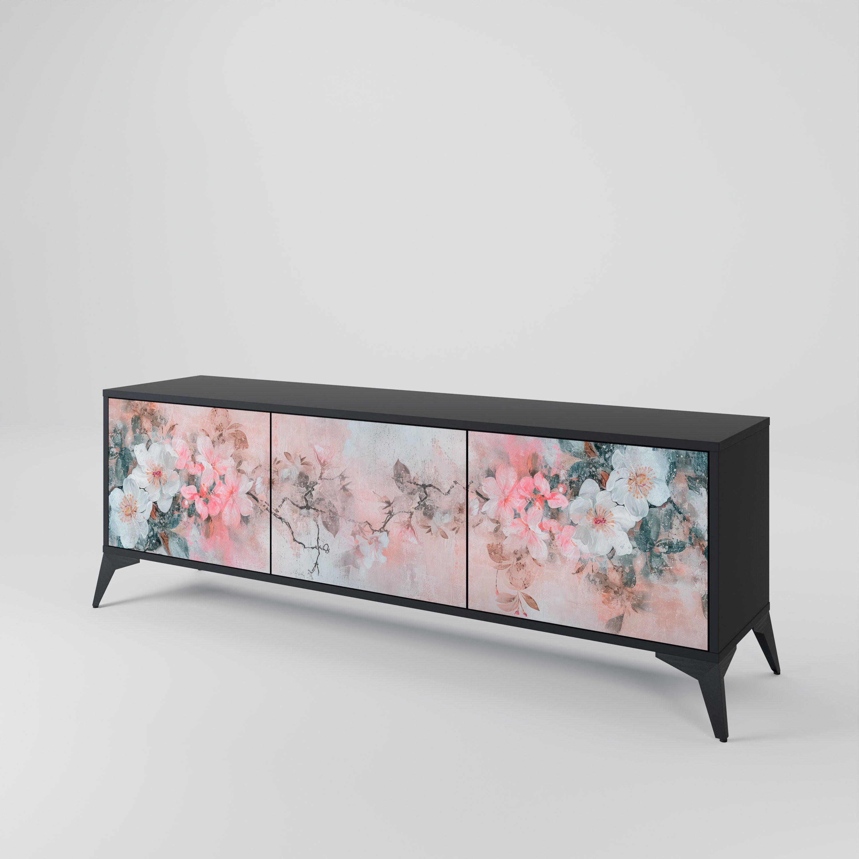 CHERRY BLOSSOM 3-türiger TV-Ständer in Schwarz