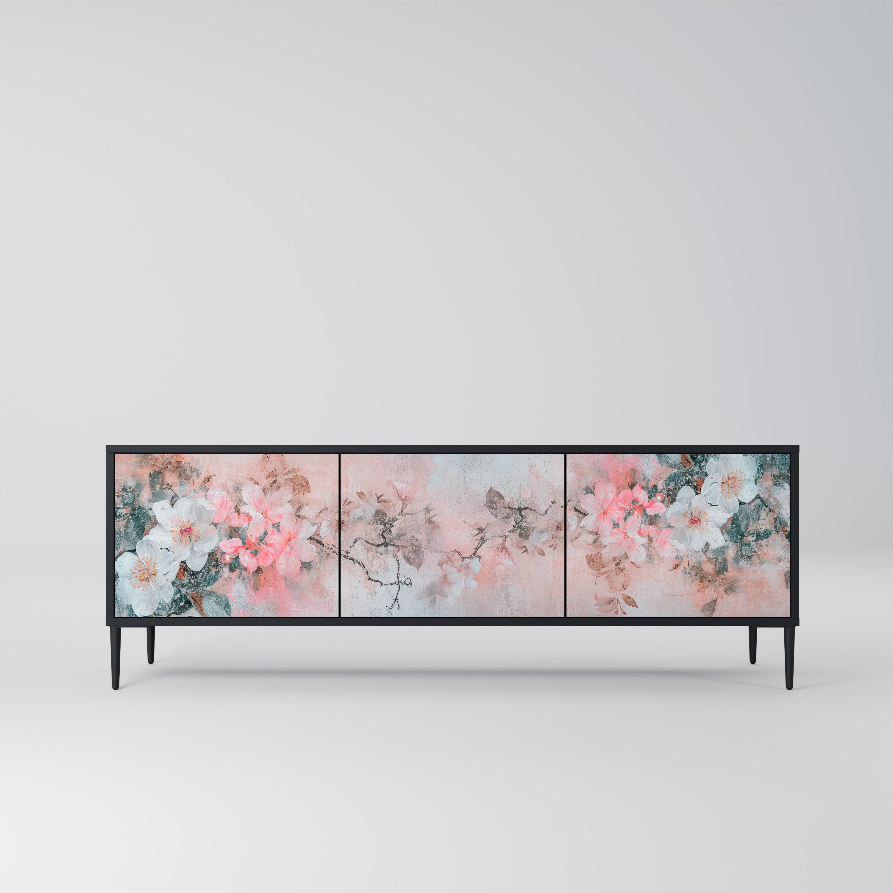 CHERRY BLOSSOM 3-türiger TV-Ständer in Schwarz