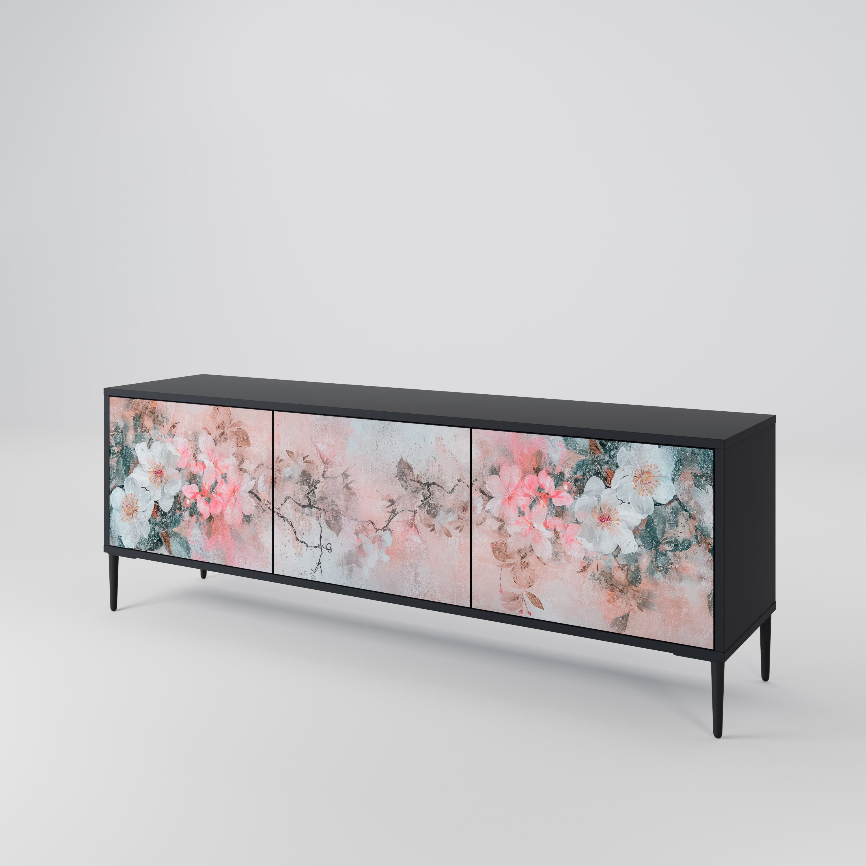 CHERRY BLOSSOM 3-türiger TV-Ständer in Schwarz