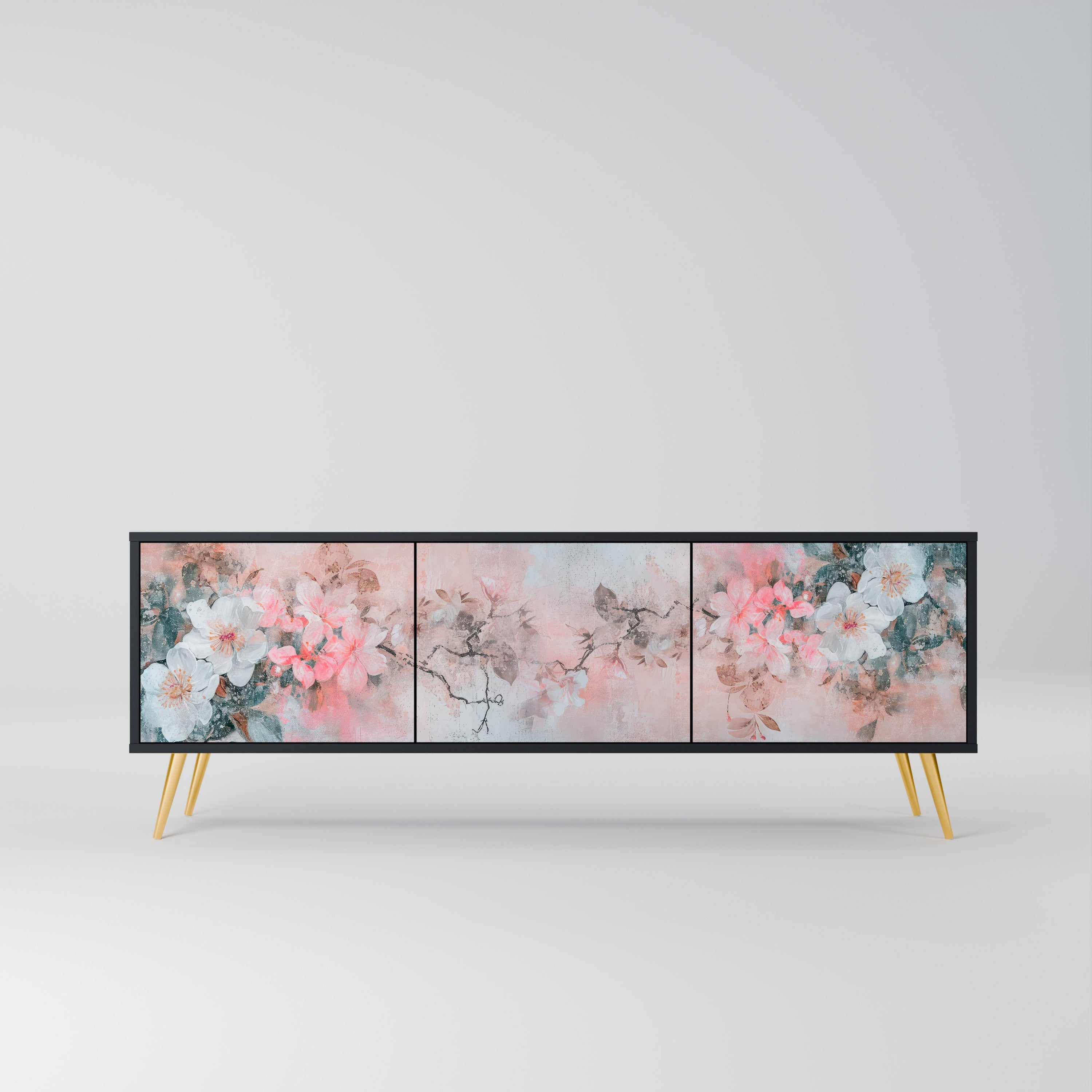CHERRY BLOSSOM 3-türiger TV-Ständer in Schwarz