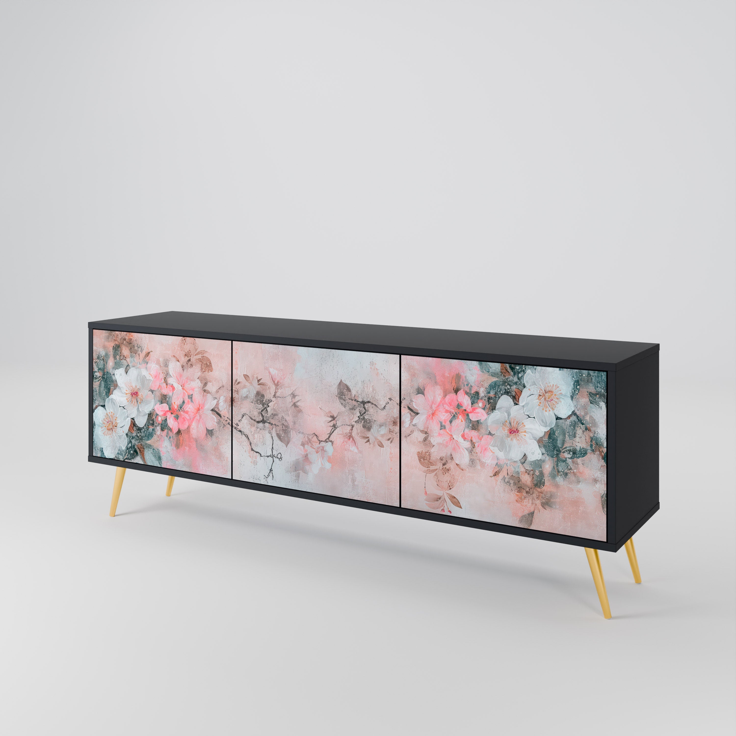 CHERRY BLOSSOM 3-türiger TV-Ständer in Schwarz