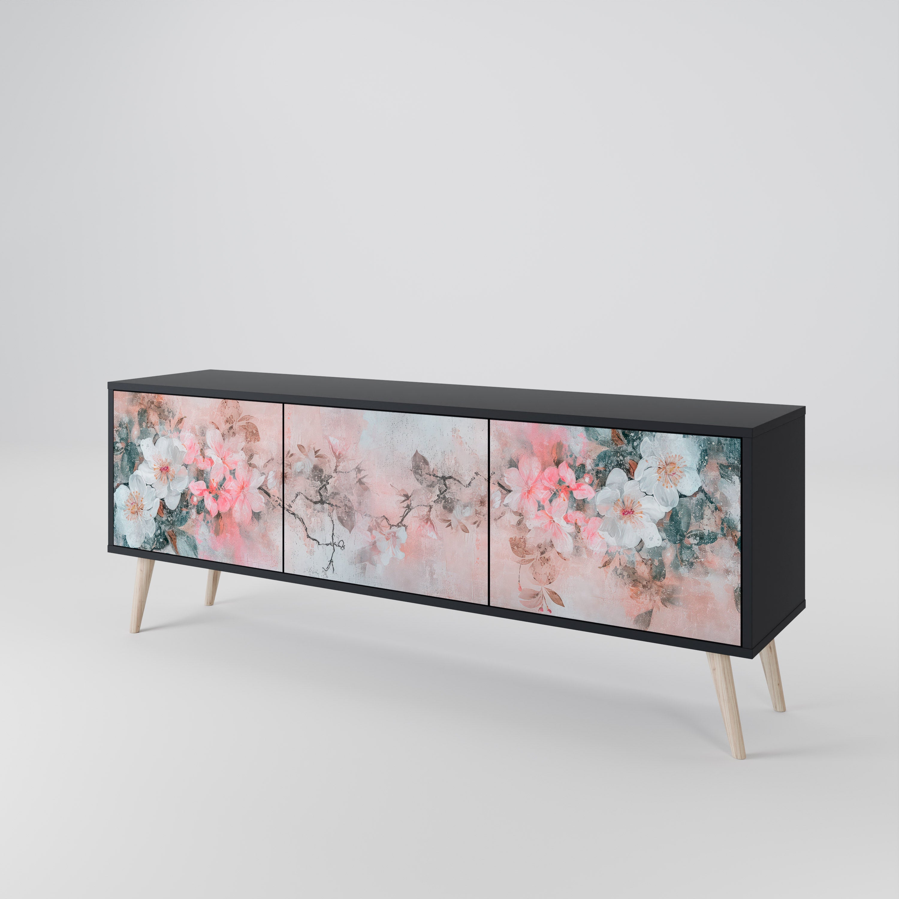 CHERRY BLOSSOM 3-türiger TV-Ständer in Schwarz