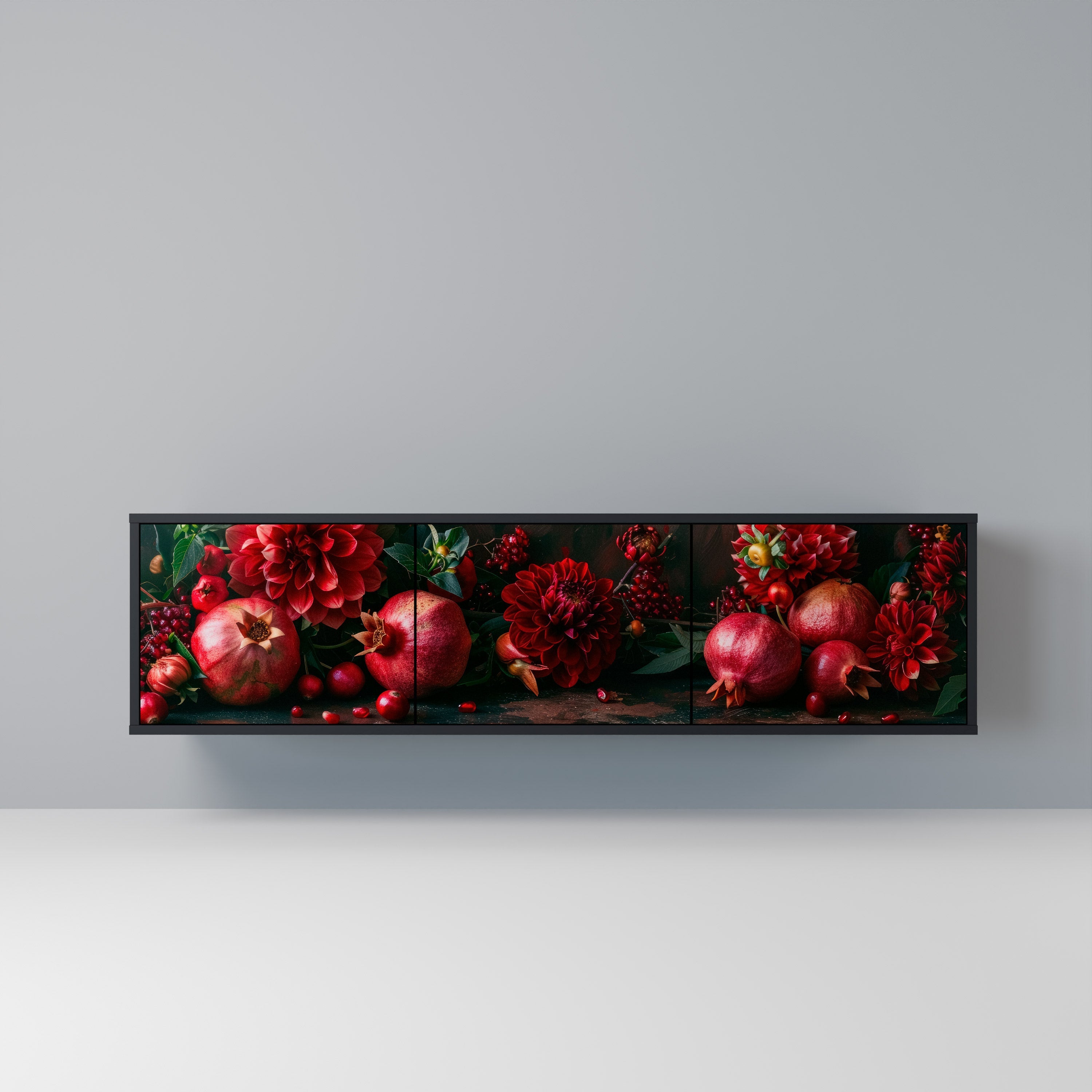 DAHLIAS AND POMEGRANATES 3-türiger TV-Ständer in Schwarz
