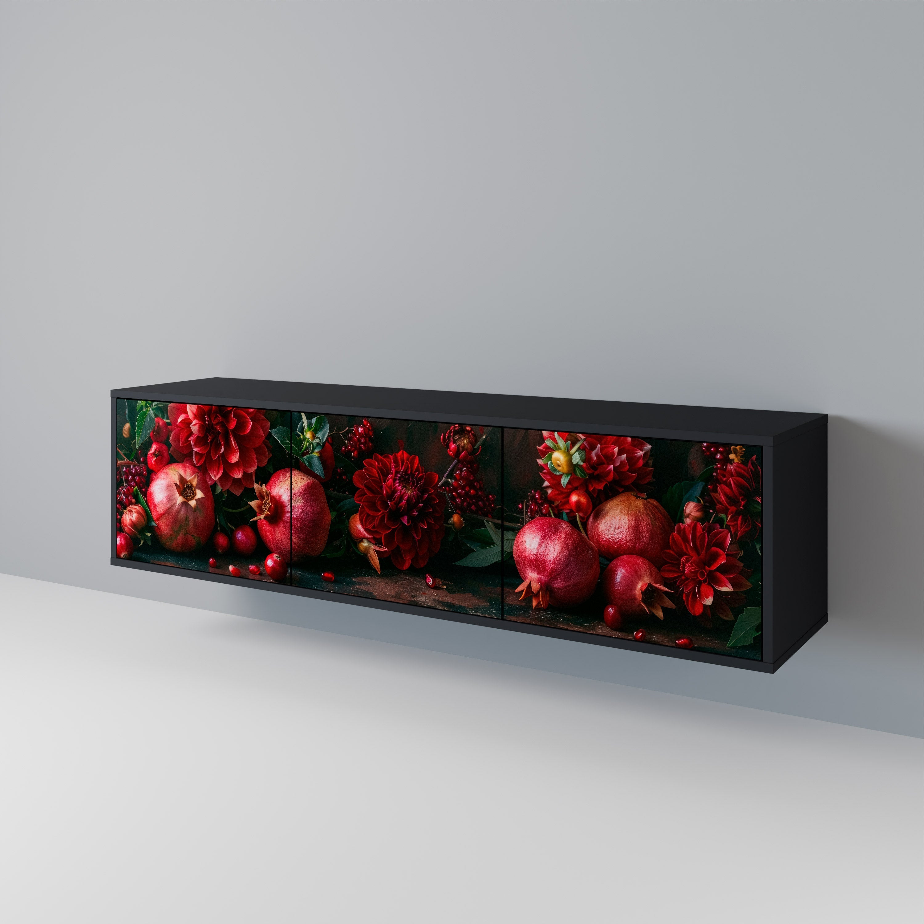 DAHLIAS AND POMEGRANATES 3-türiger TV-Ständer in Schwarz