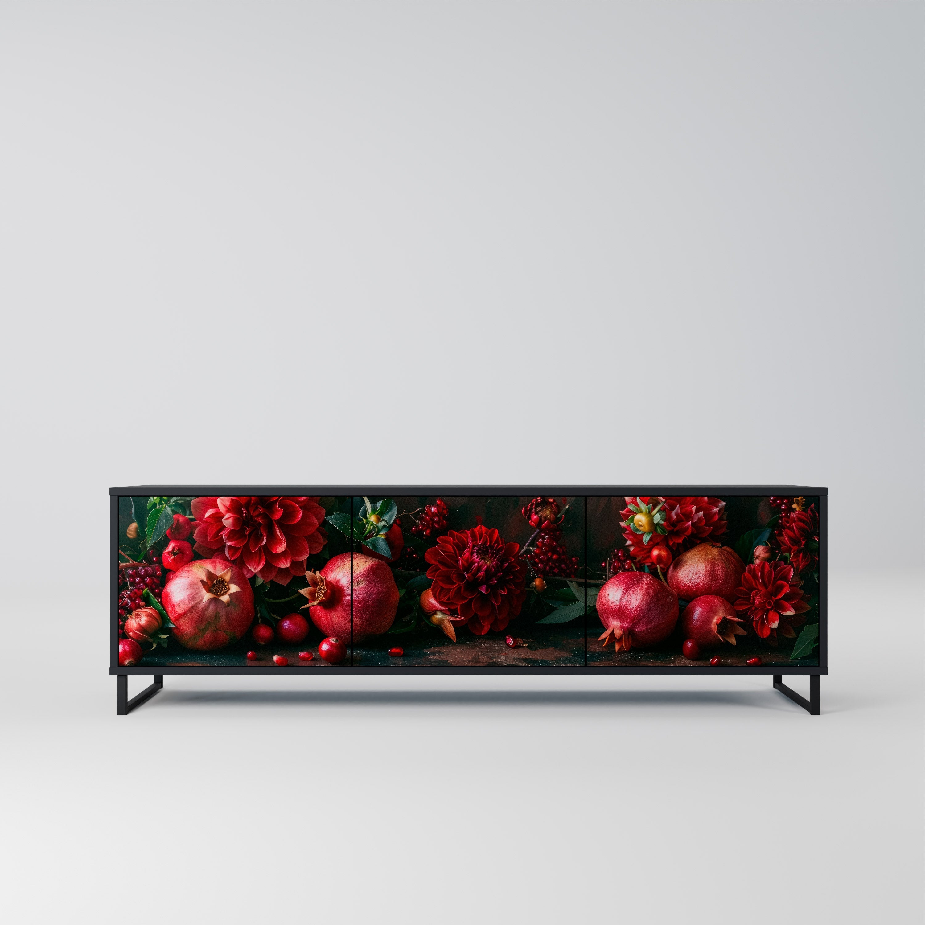 DAHLIAS AND POMEGRANATES 3-türiger TV-Ständer in Schwarz