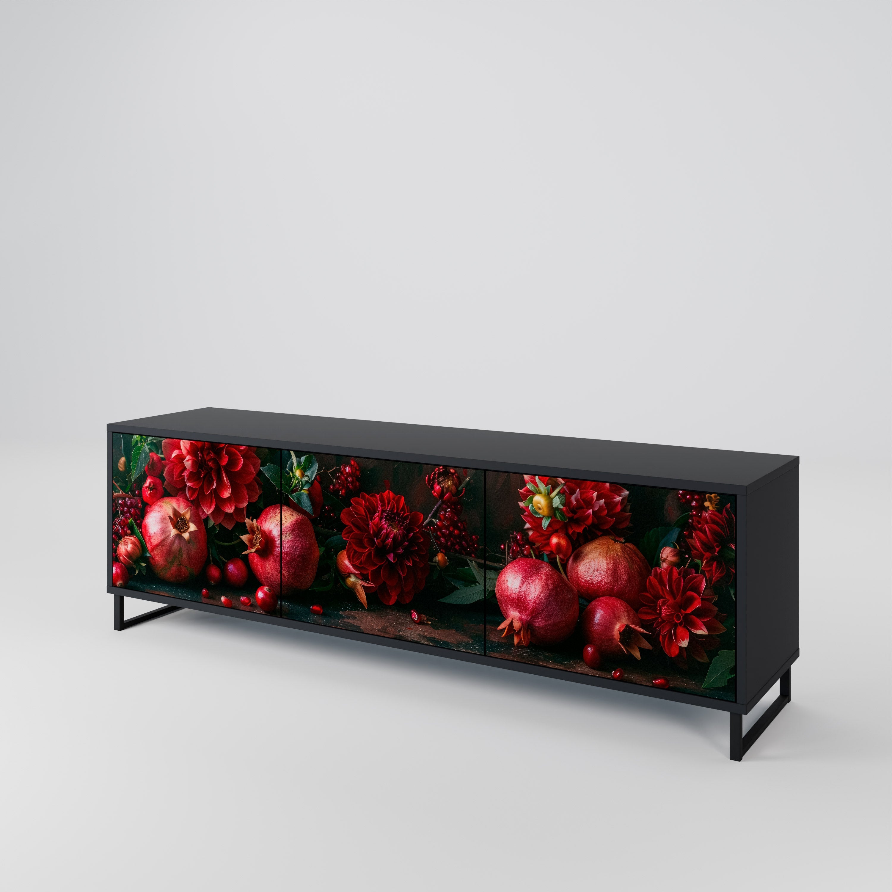DAHLIAS AND POMEGRANATES 3-türiger TV-Ständer in Schwarz