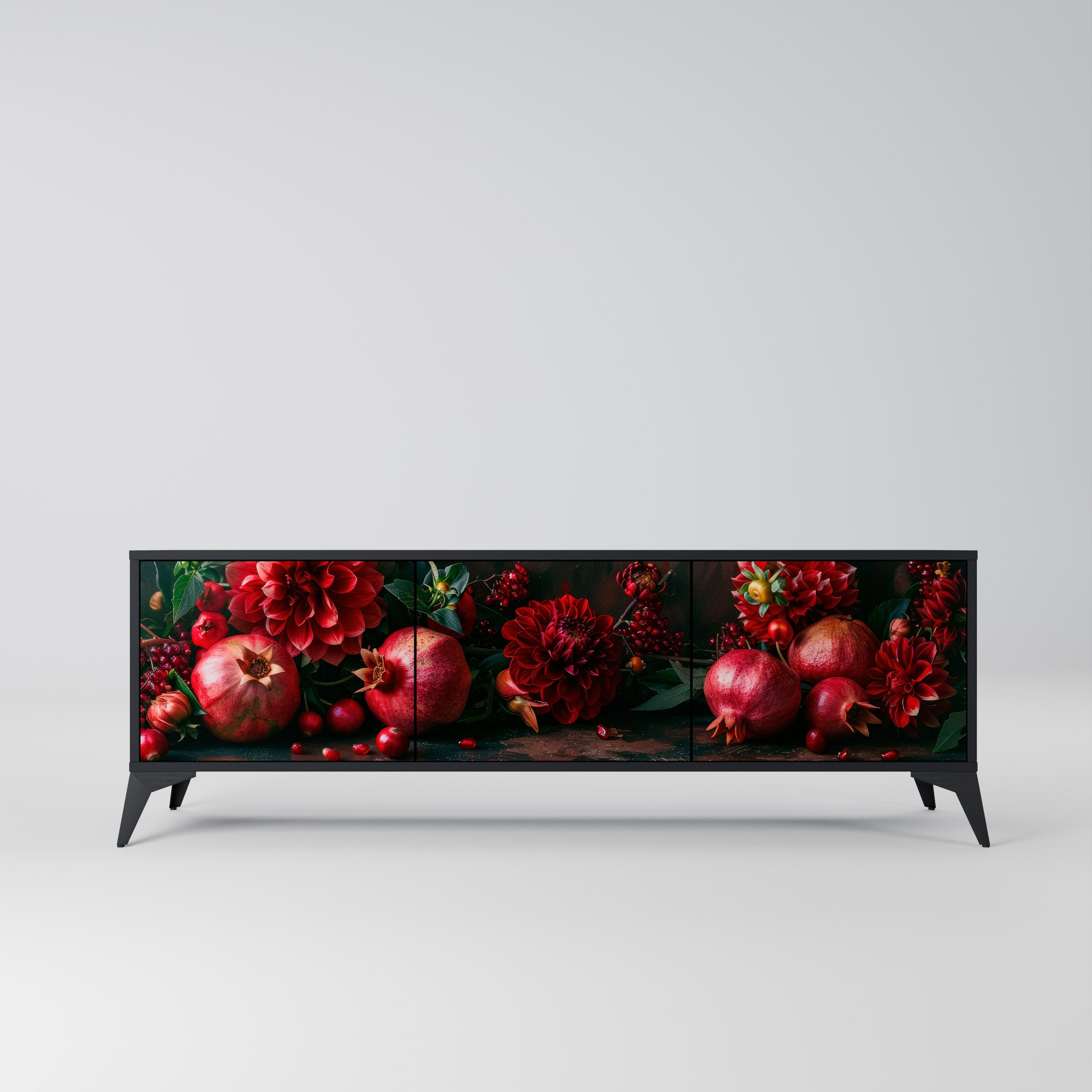 DAHLIAS AND POMEGRANATES 3-türiger TV-Ständer in Schwarz