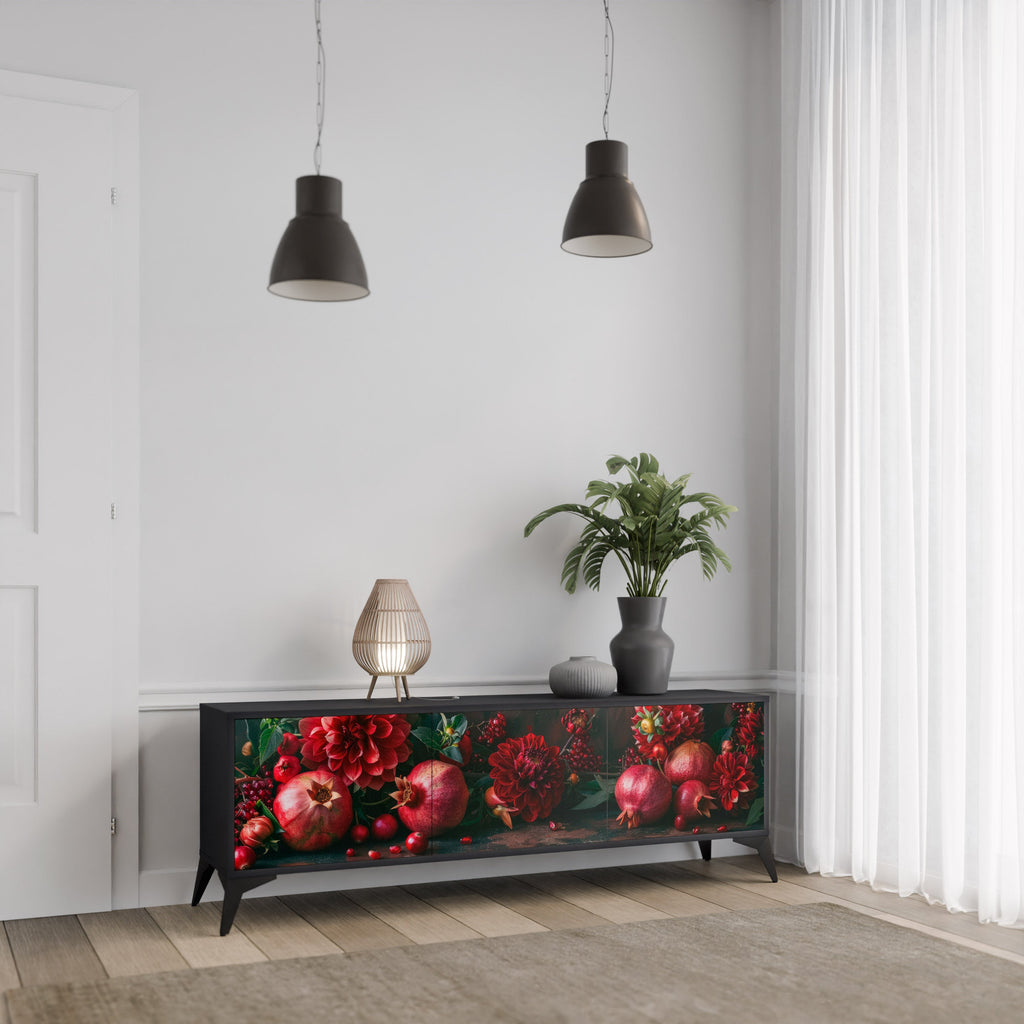 DAHLIAS AND POMEGRANATES 3-türiger TV-Ständer in Schwarz