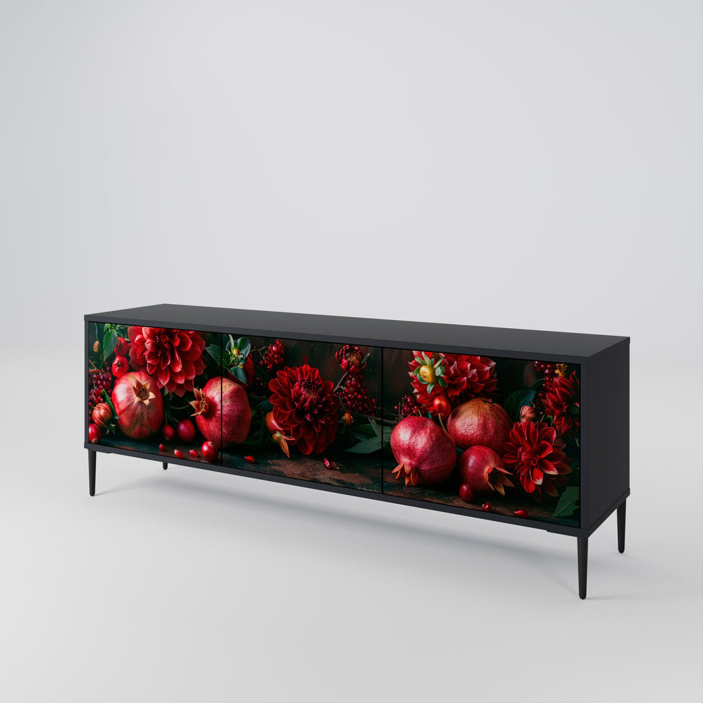 DAHLIAS AND POMEGRANATES 3-türiger TV-Ständer in Schwarz