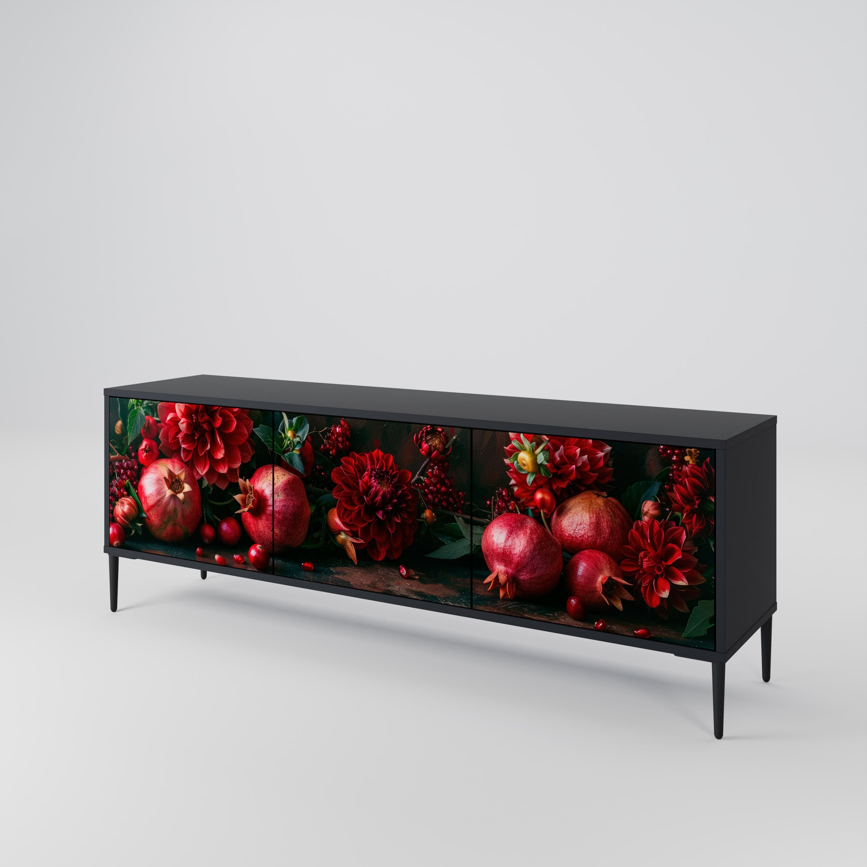DAHLIAS AND POMEGRANATES 3-türiger TV-Ständer in Schwarz