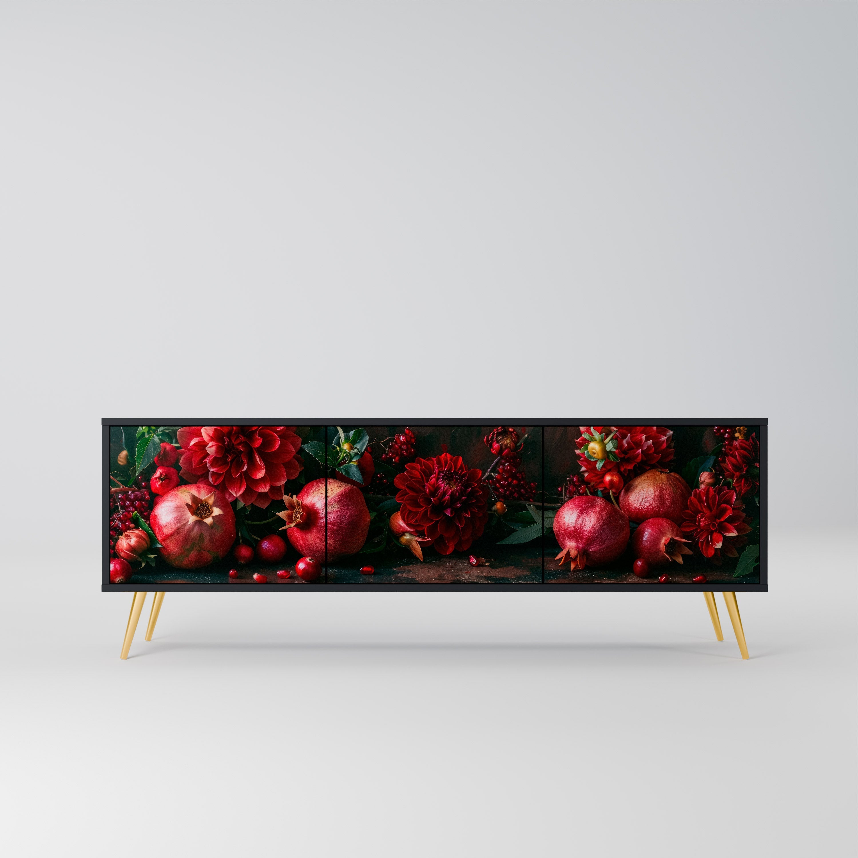 DAHLIAS AND POMEGRANATES 3-türiger TV-Ständer in Schwarz