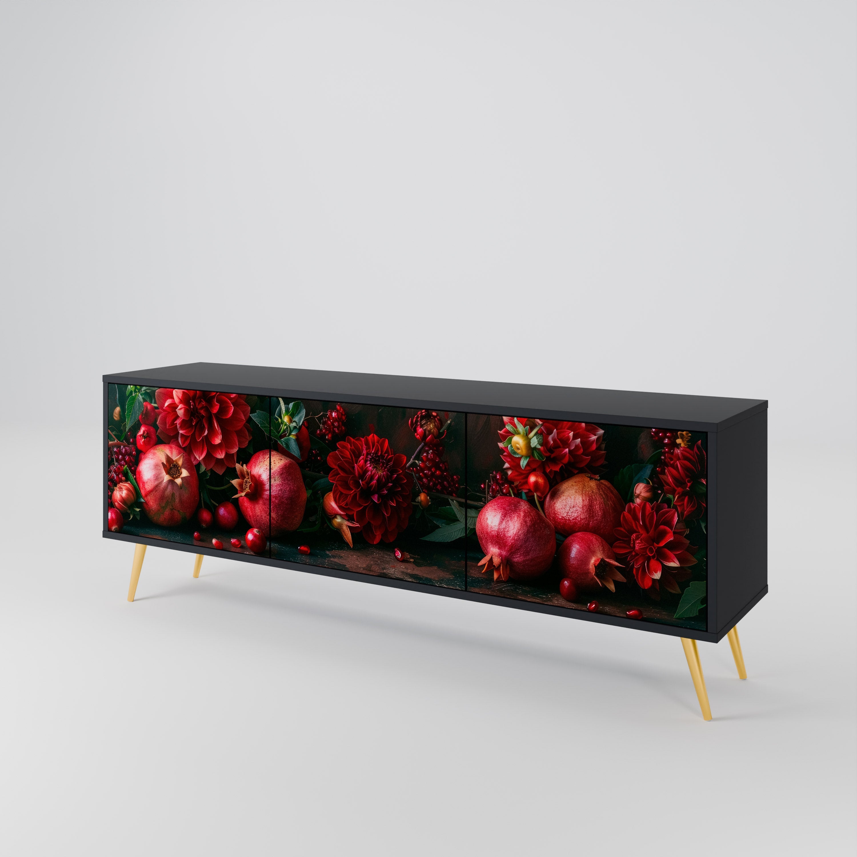 DAHLIAS AND POMEGRANATES 3-türiger TV-Ständer in Schwarz