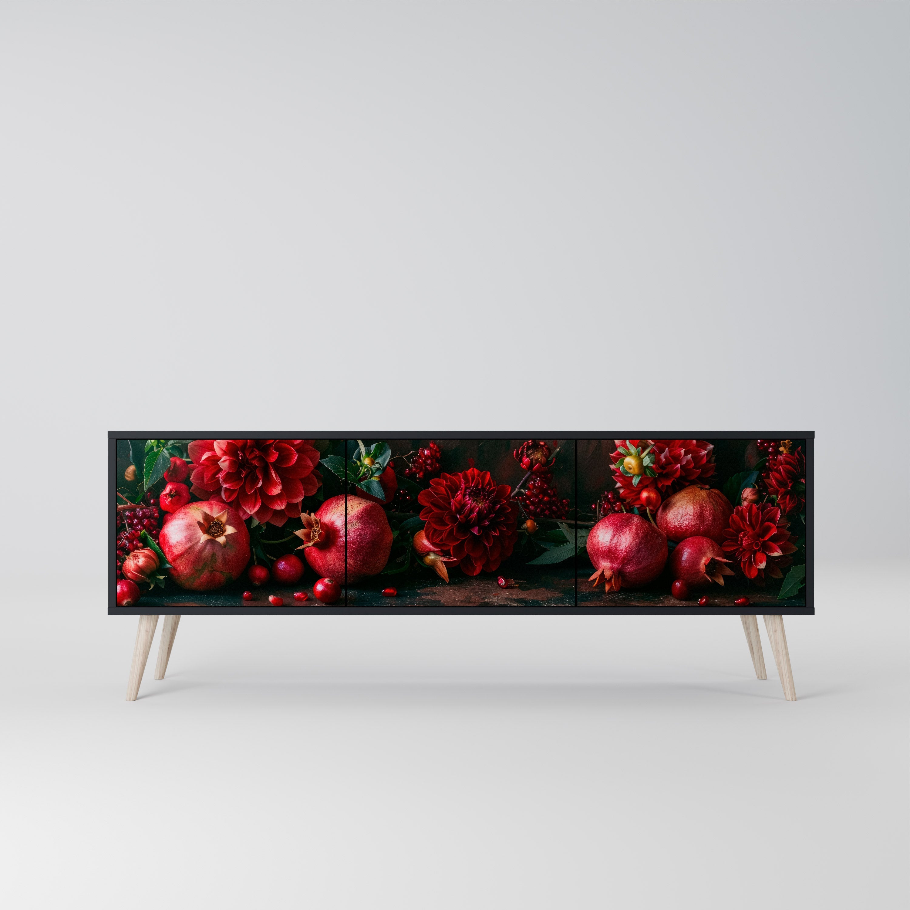 DAHLIAS AND POMEGRANATES 3-türiger TV-Ständer in Schwarz