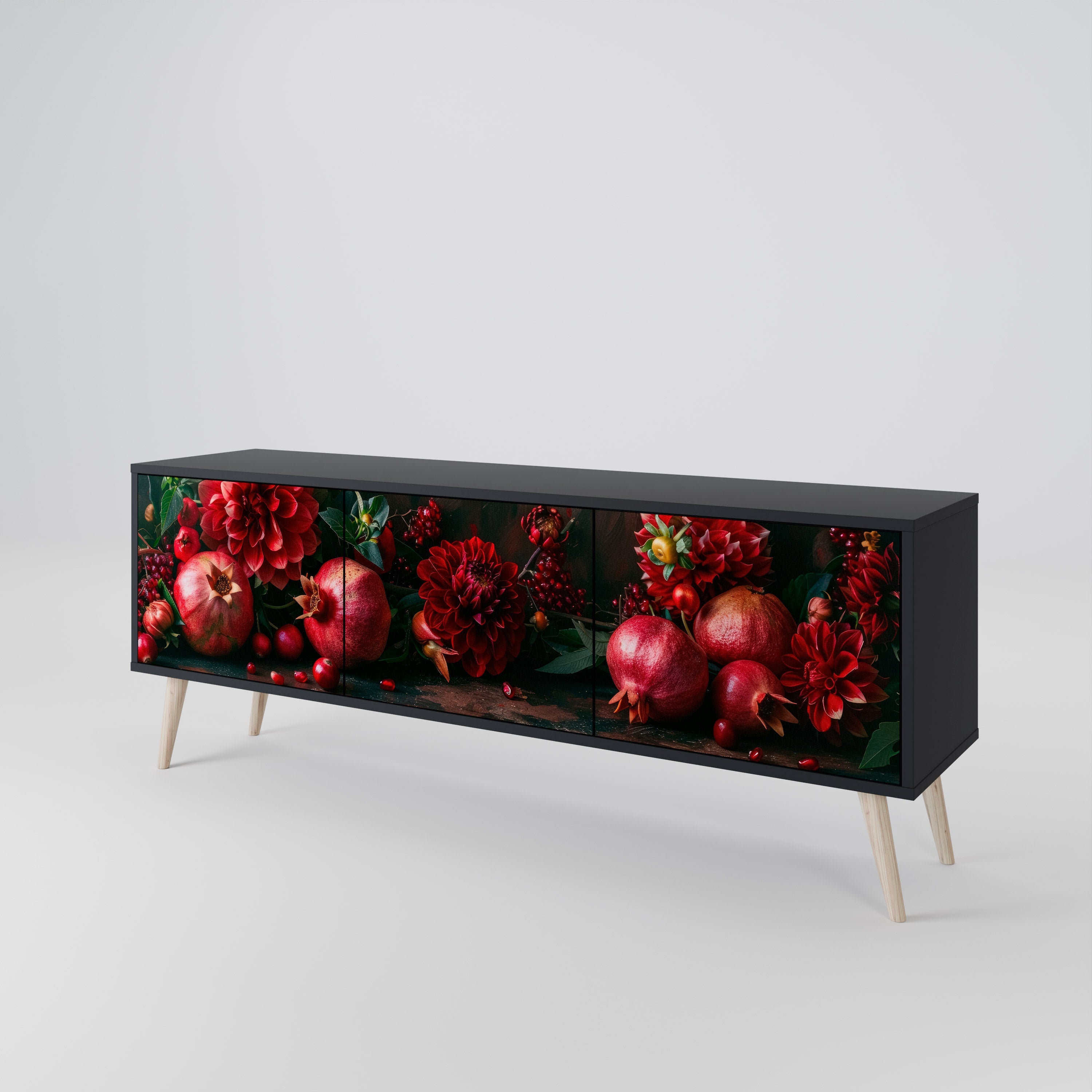 DAHLIAS AND POMEGRANATES 3-türiger TV-Ständer in Schwarz
