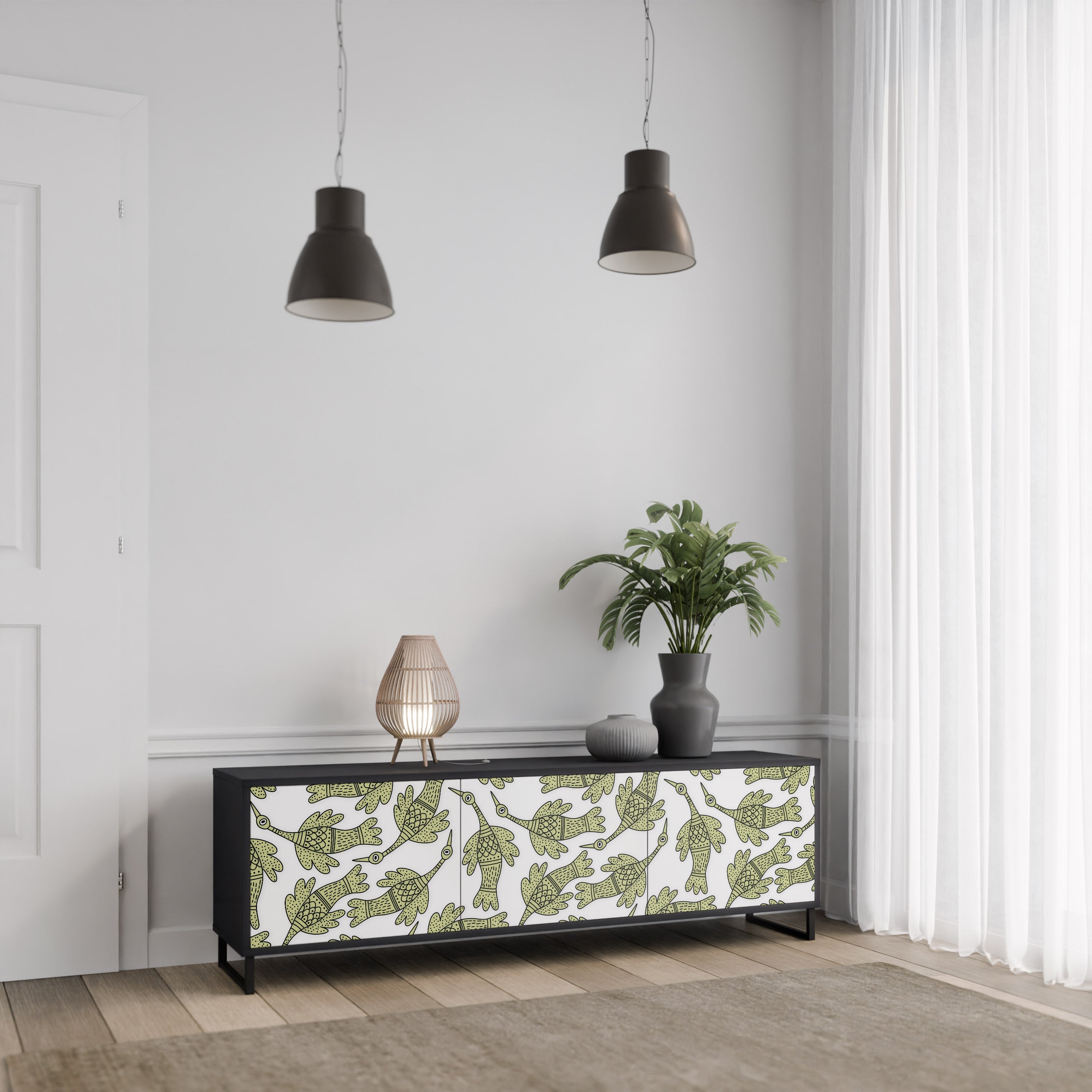SEEDLING SONGBIRD 3-türiger TV-Ständer in Schwarz
