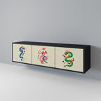 MYTHOLOGICAL CREATURES TV-Lowboard mit 3 Türen in Schwarz