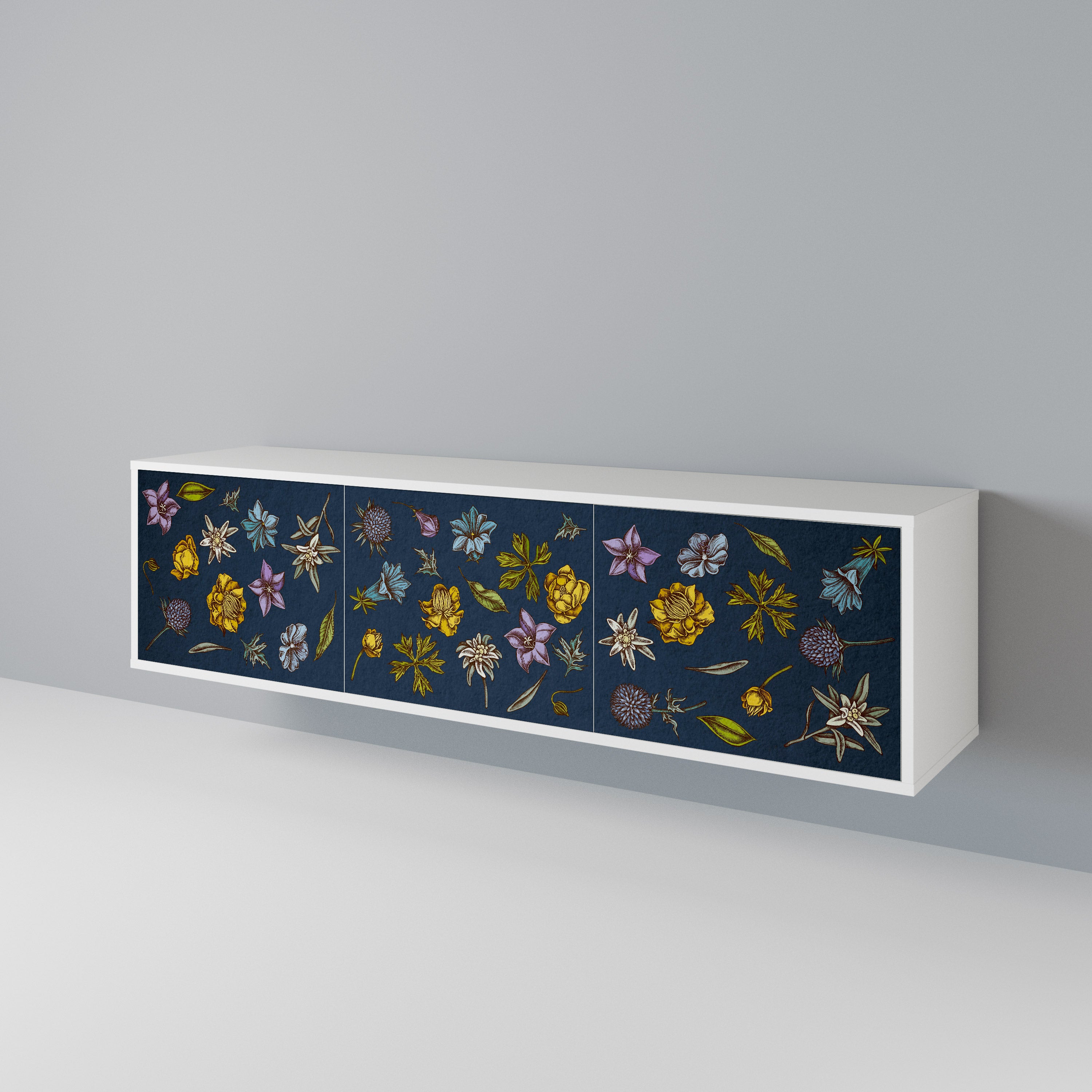 FLOWERS ON NAVY BLUE 3-türiges TV-Lowboard