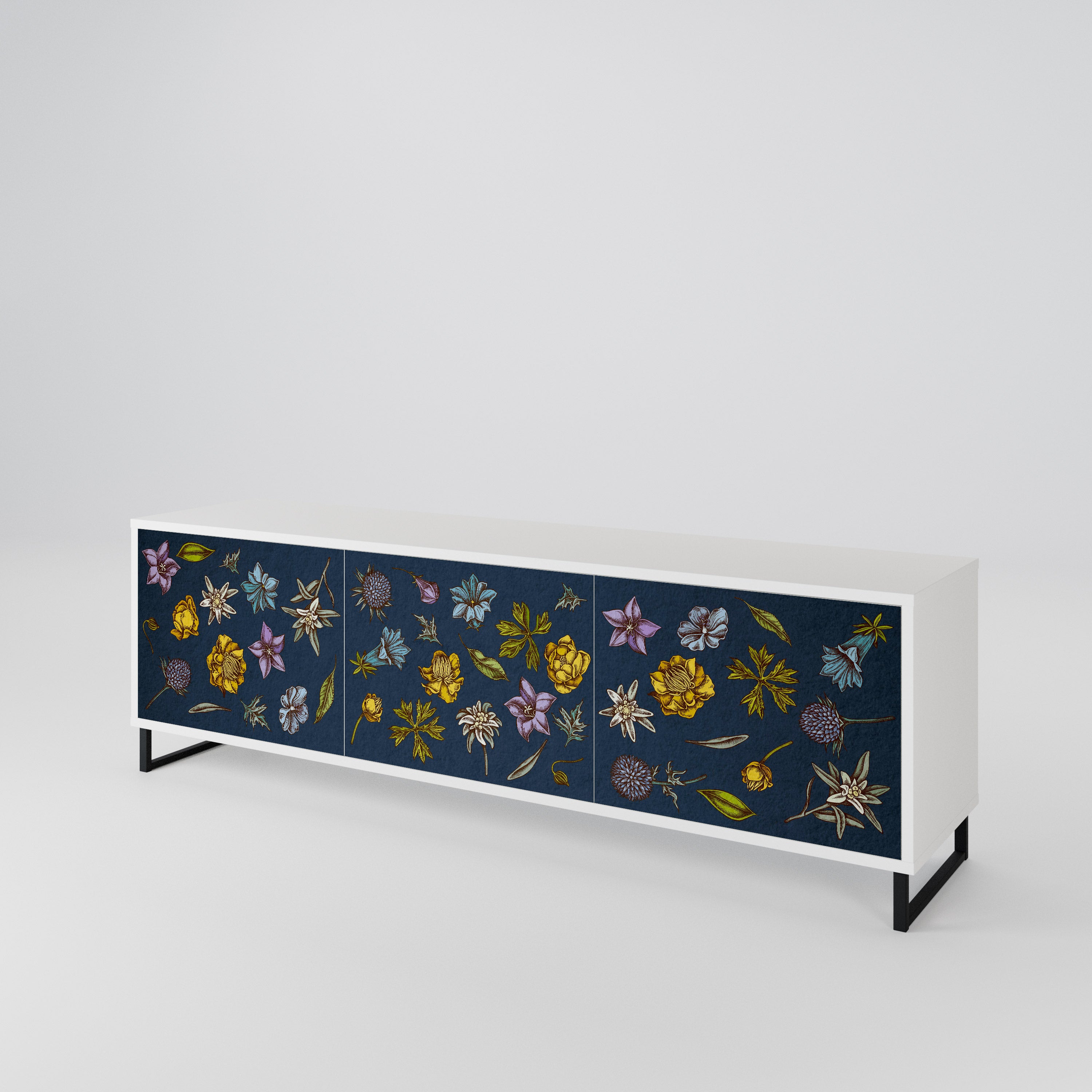 FLOWERS ON NAVY BLUE 3-türiges TV-Lowboard