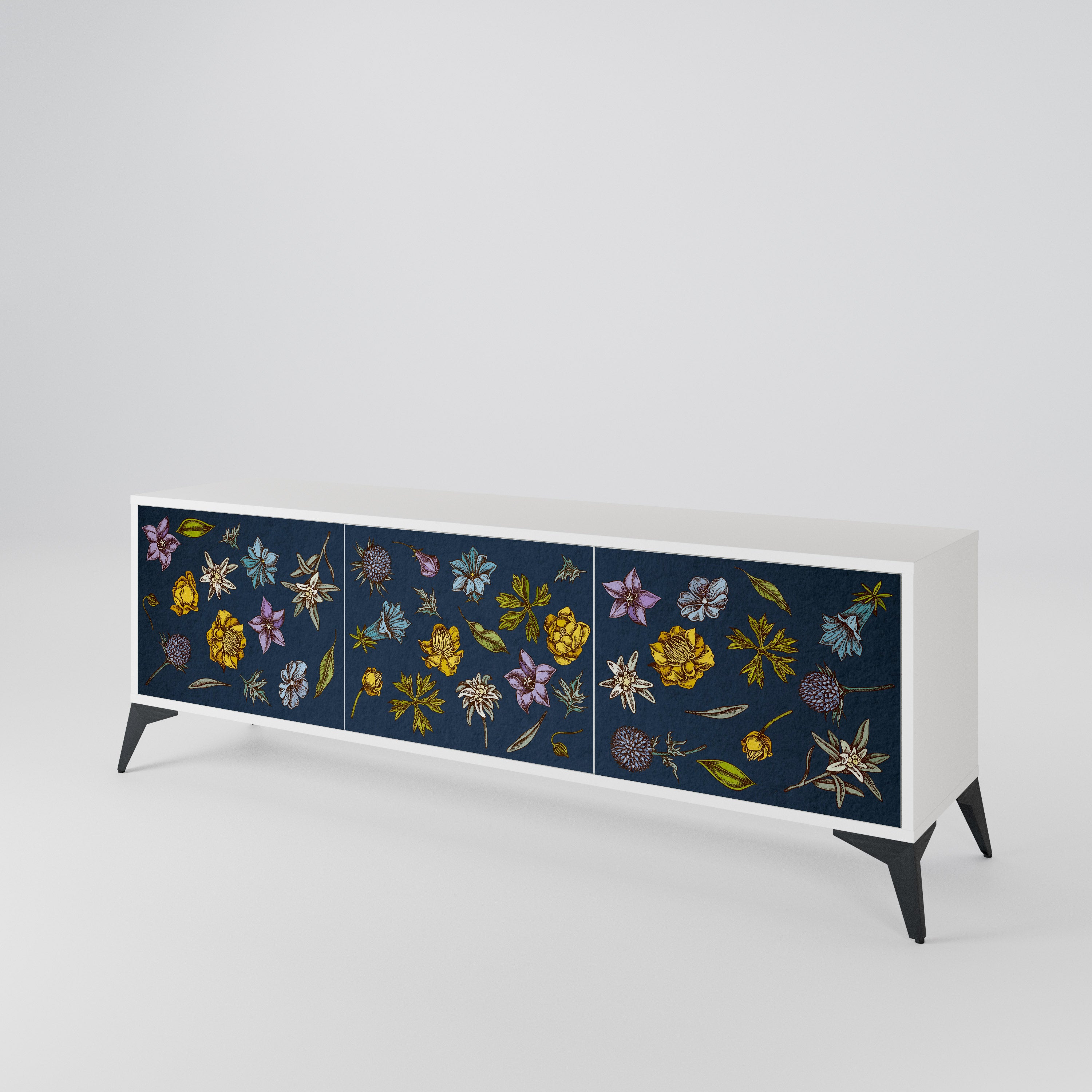 FLOWERS ON NAVY BLUE 3-türiges TV-Lowboard