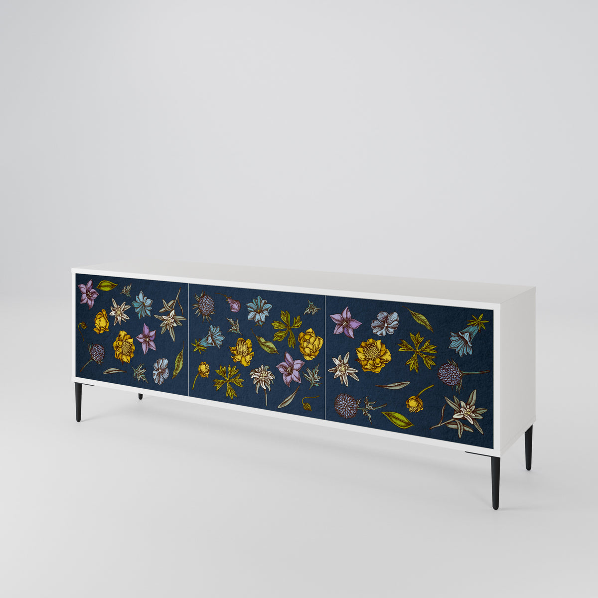 FLOWERS ON NAVY BLUE 3-türiges TV-Lowboard
