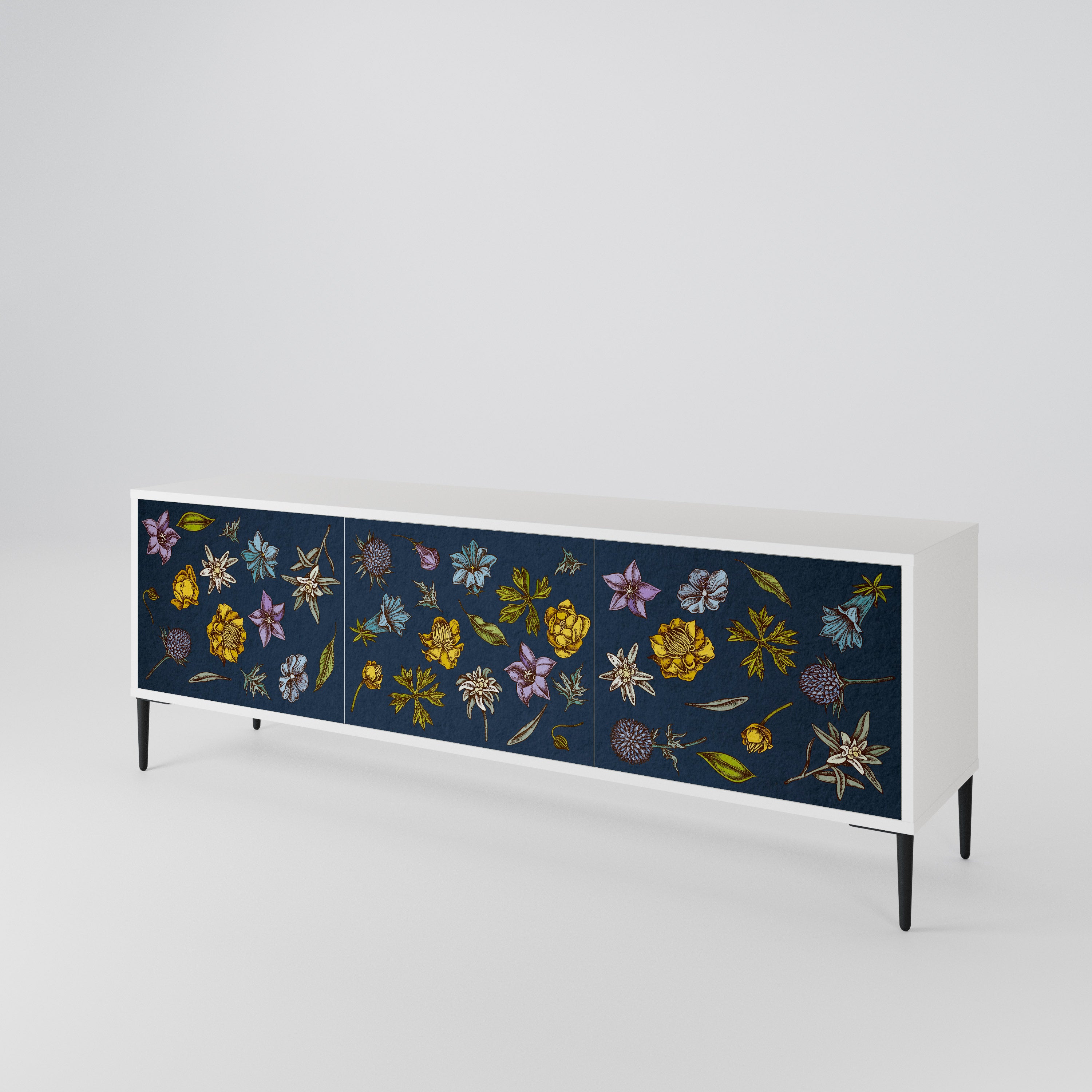 FLOWERS ON NAVY BLUE 3-türiges TV-Lowboard