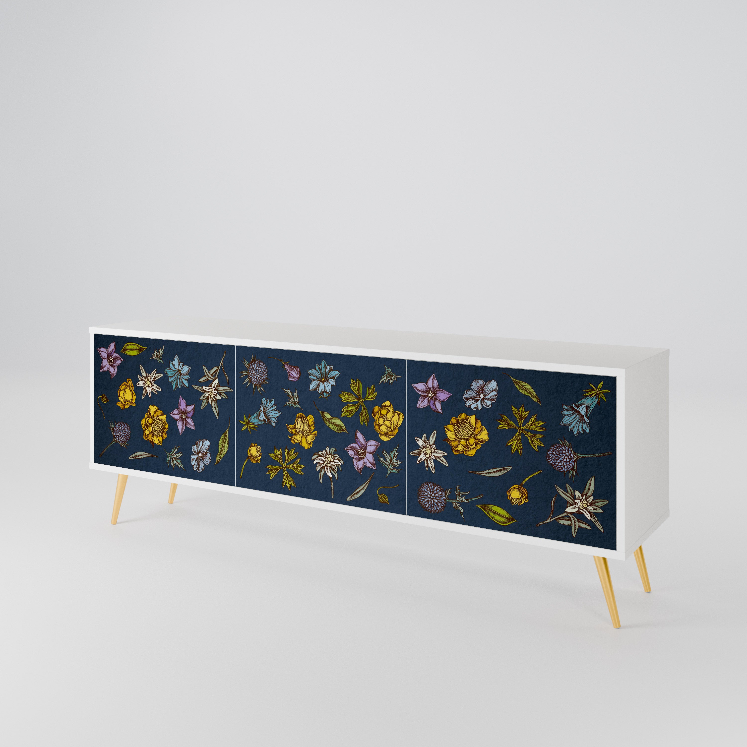 FLOWERS ON NAVY BLUE 3-türiges TV-Lowboard