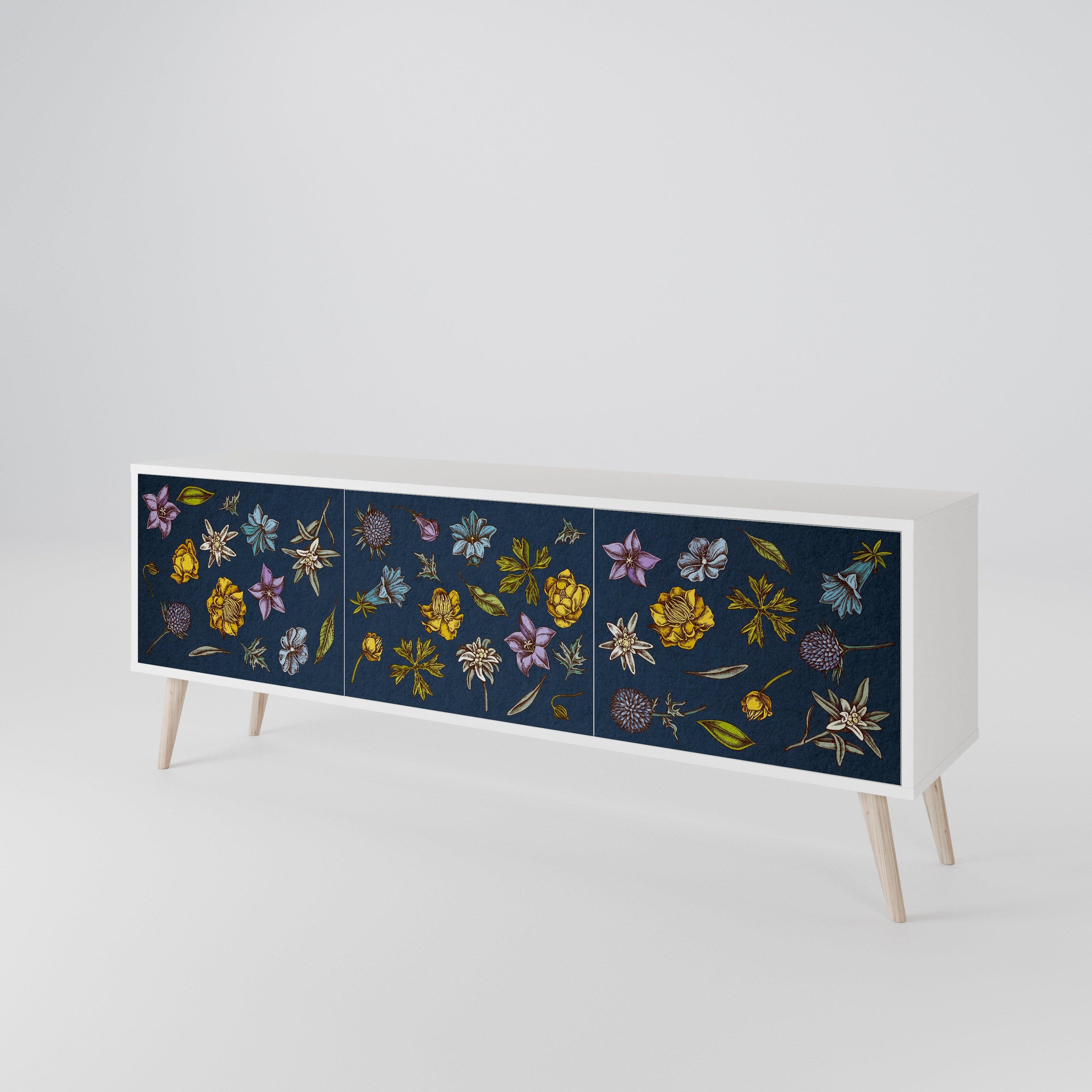 FLOWERS ON NAVY BLUE 3-türiges TV-Lowboard