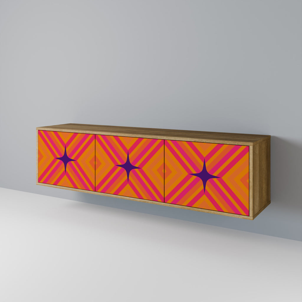 GEOMETRIC BRILLIANCE 3-Door TV Stand in Oak Effect