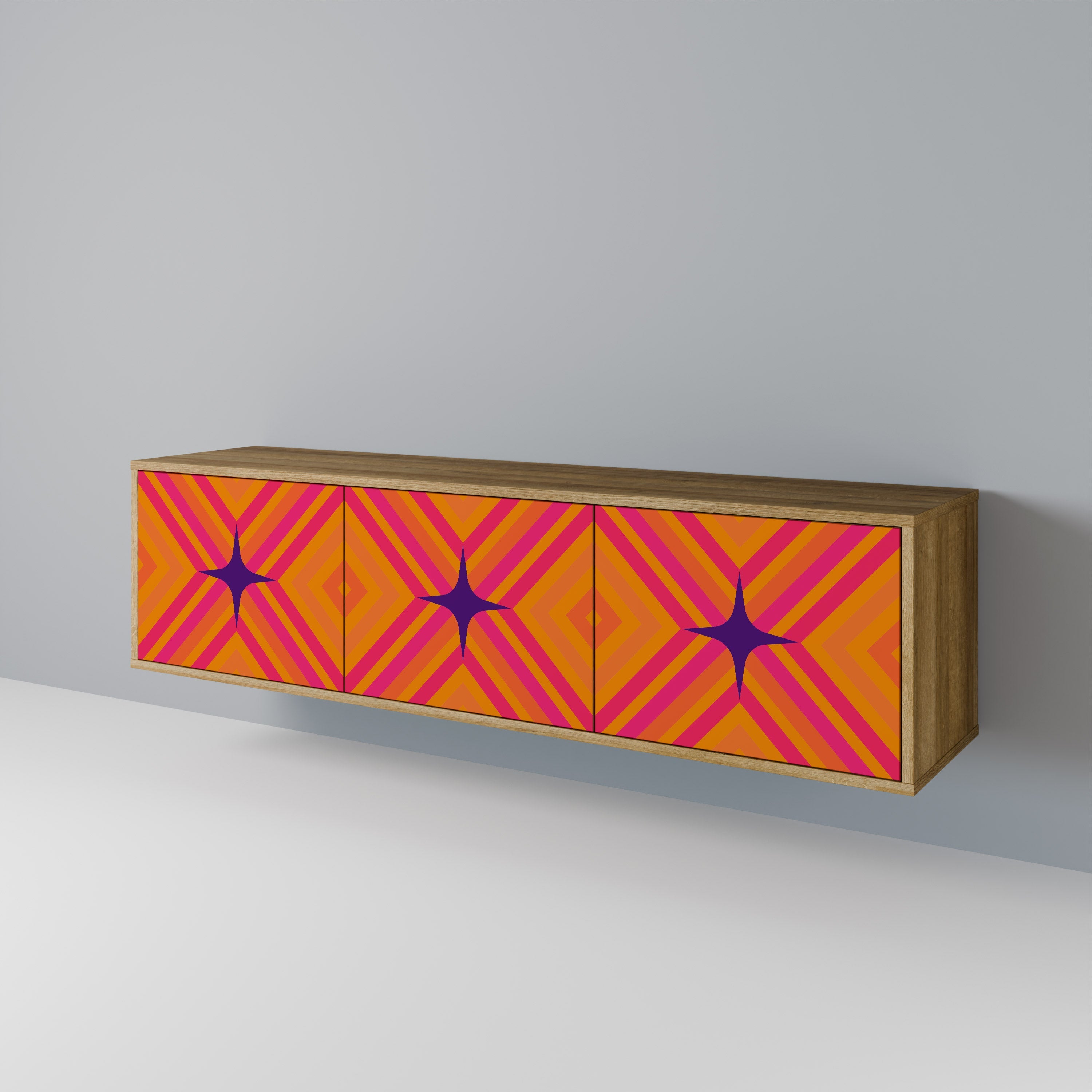 GEOMETRIC BRILLIANCE 3-Door TV Stand in Oak Effect