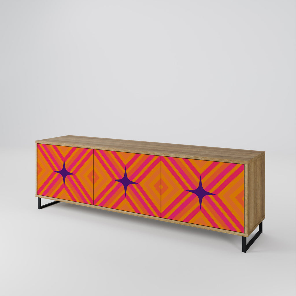 GEOMETRIC BRILLIANCE 3-Door TV Stand in Oak Effect