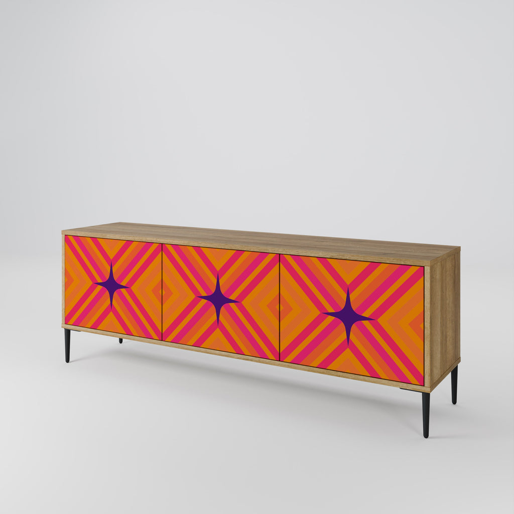 GEOMETRIC BRILLIANCE 3-Door TV Stand in Oak Effect