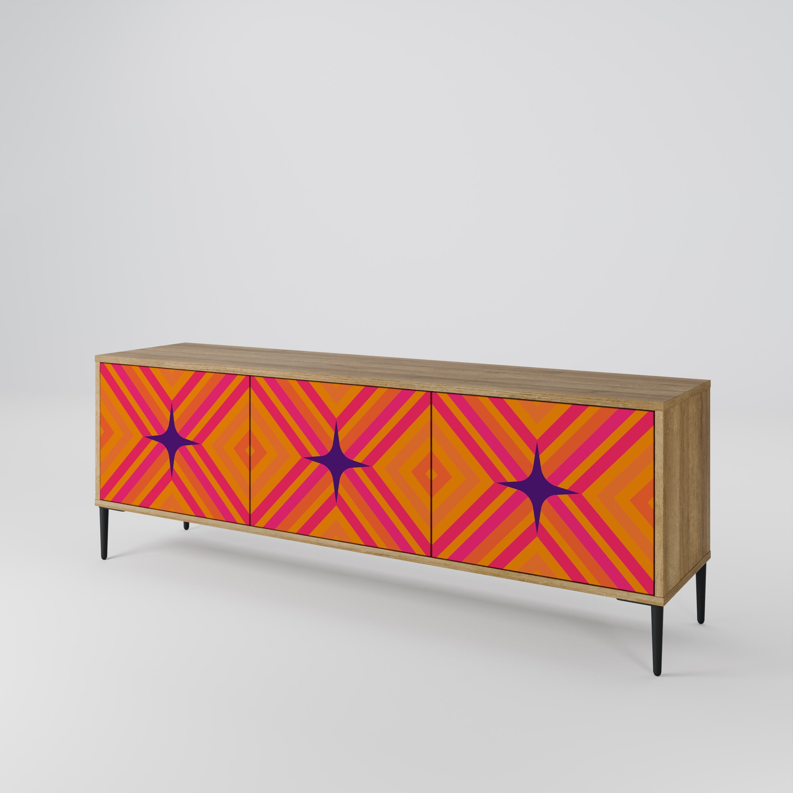 GEOMETRIC BRILLIANCE 3-Door TV Stand in Oak Effect
