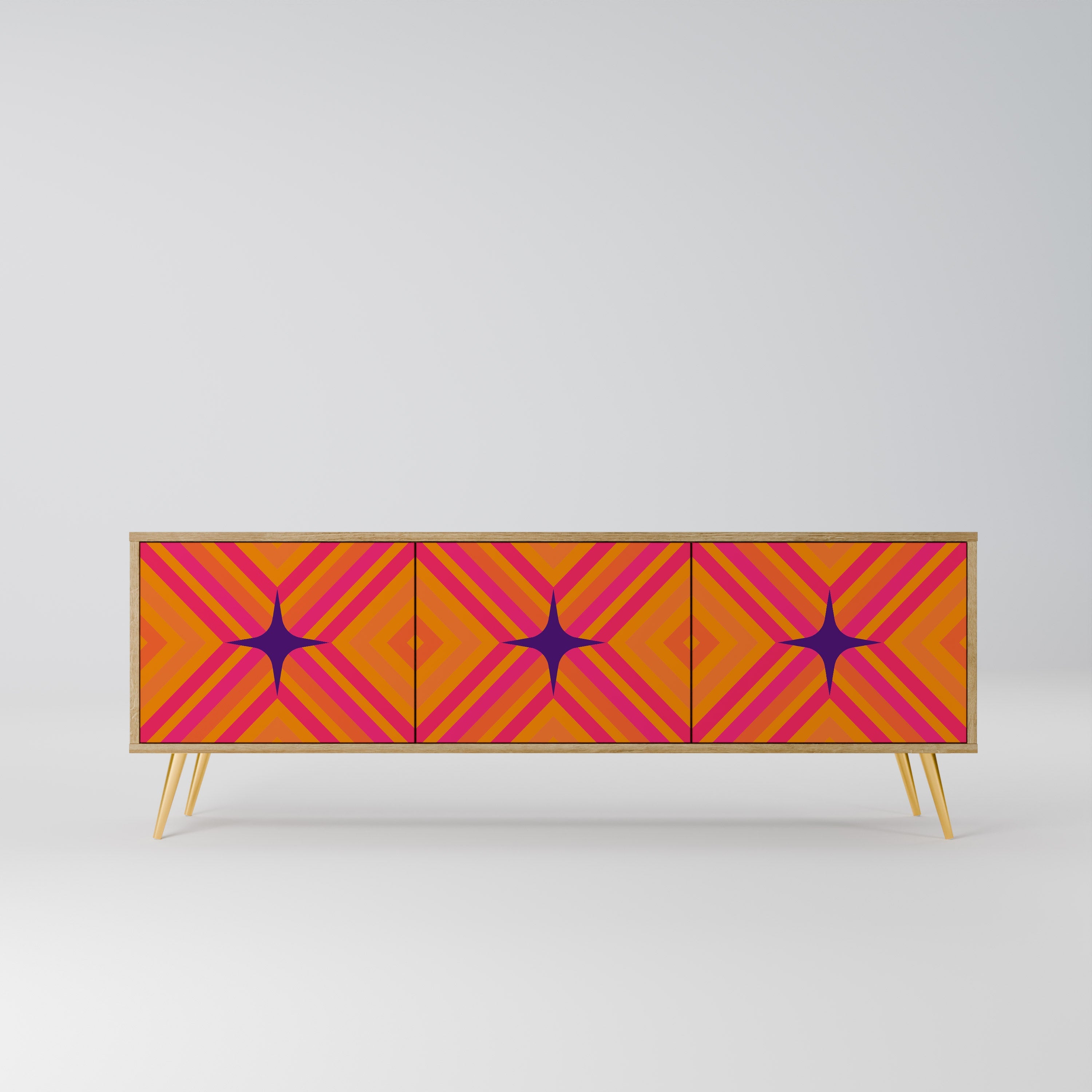 GEOMETRIC BRILLIANCE 3-Door TV Stand in Oak Effect