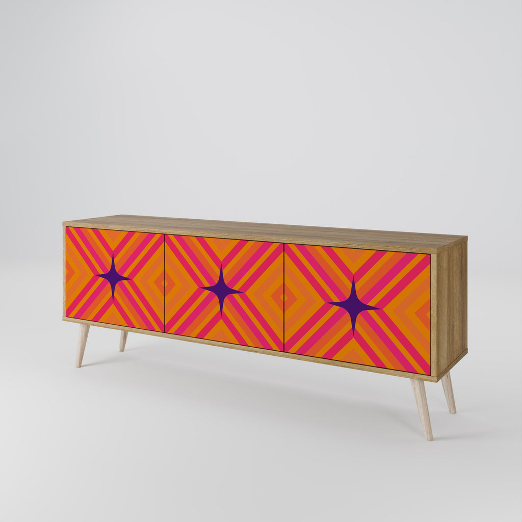 GEOMETRIC BRILLIANCE 3-Door TV Stand in Oak Effect