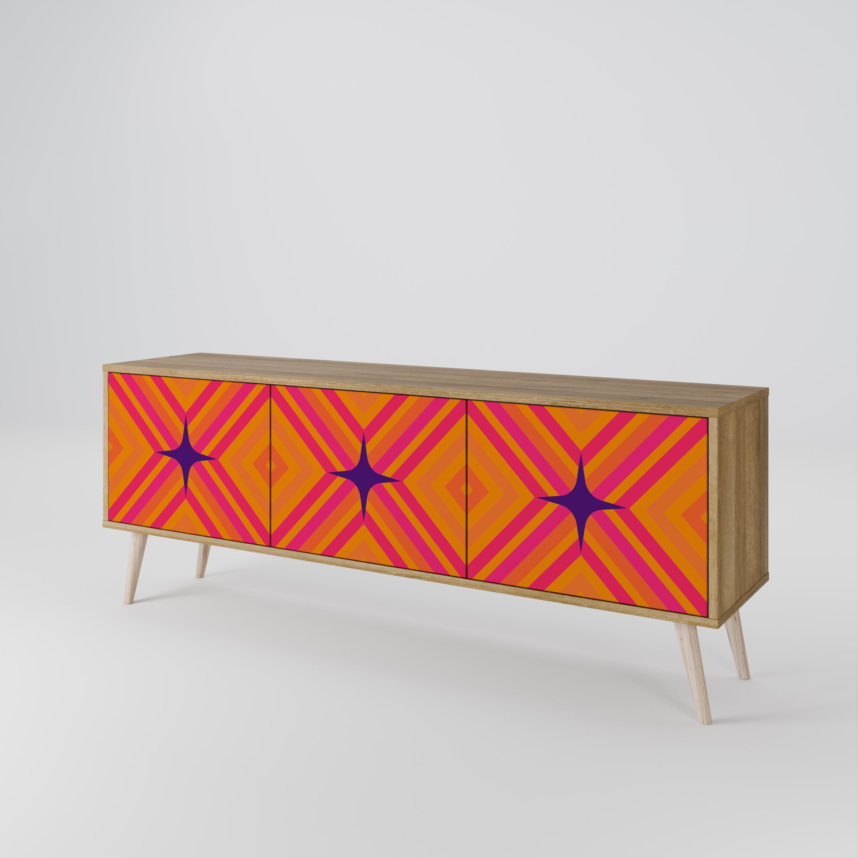 GEOMETRIC BRILLIANCE 3-Door TV Stand in Oak Effect