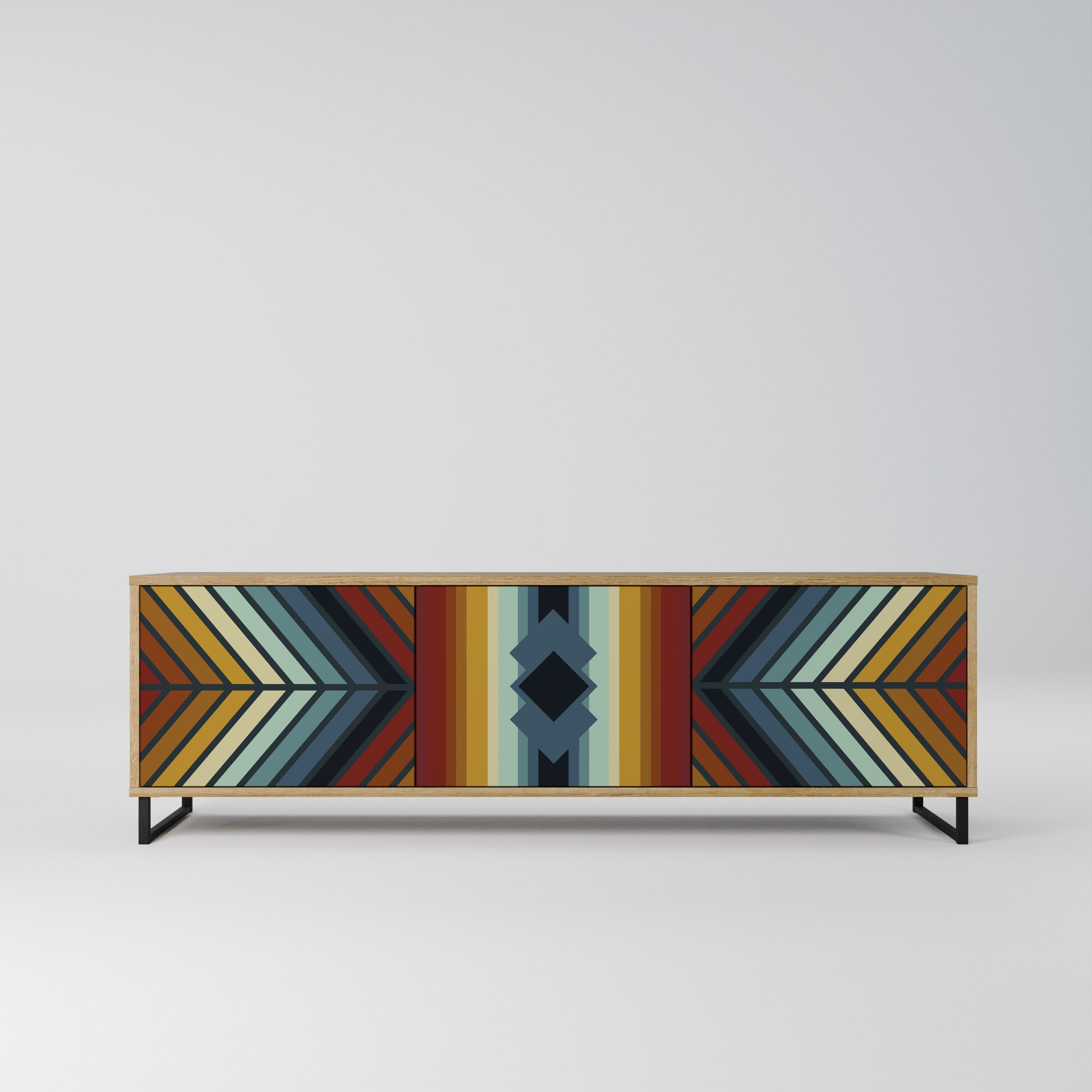 INDIGENOUS ZIGZAG 3-Door TV Stand in Oak Effect
