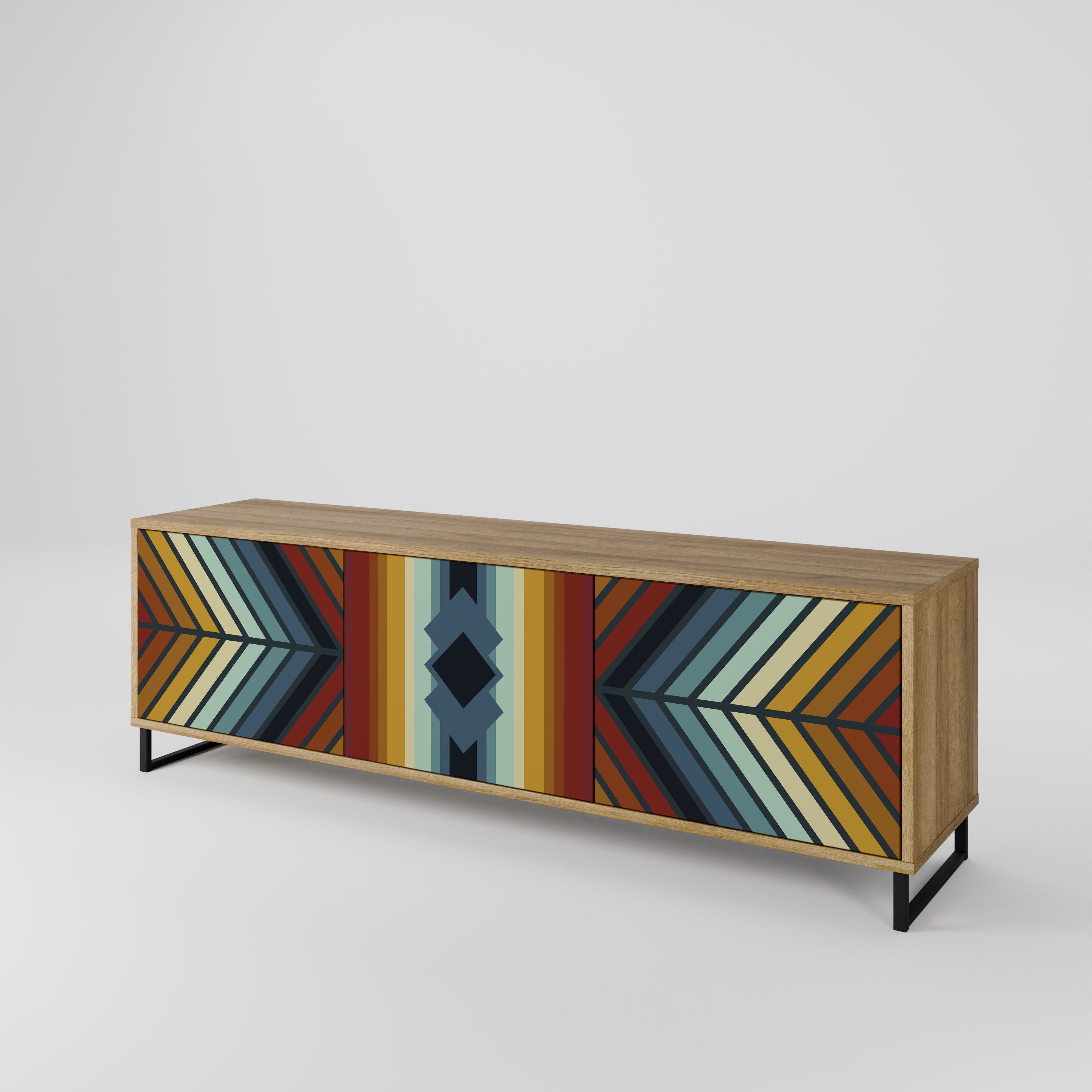 INDIGENOUS ZIGZAG 3-Door TV Stand in Oak Effect