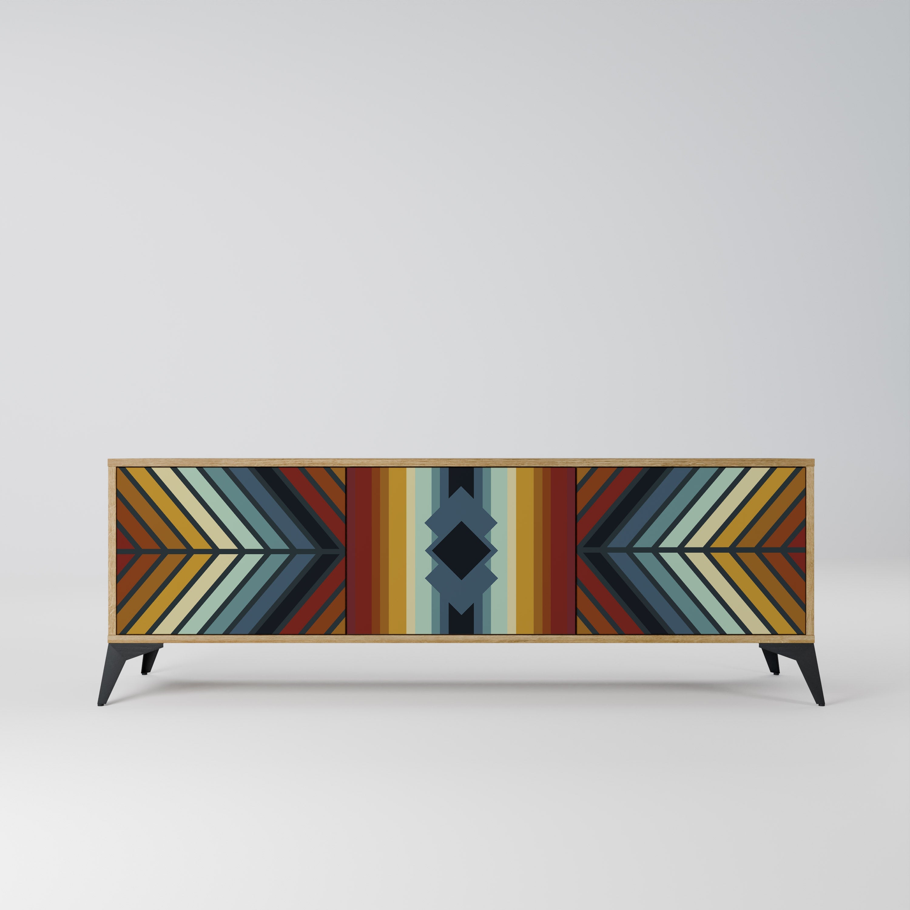 INDIGENOUS ZIGZAG 3-Door TV Stand in Oak Effect