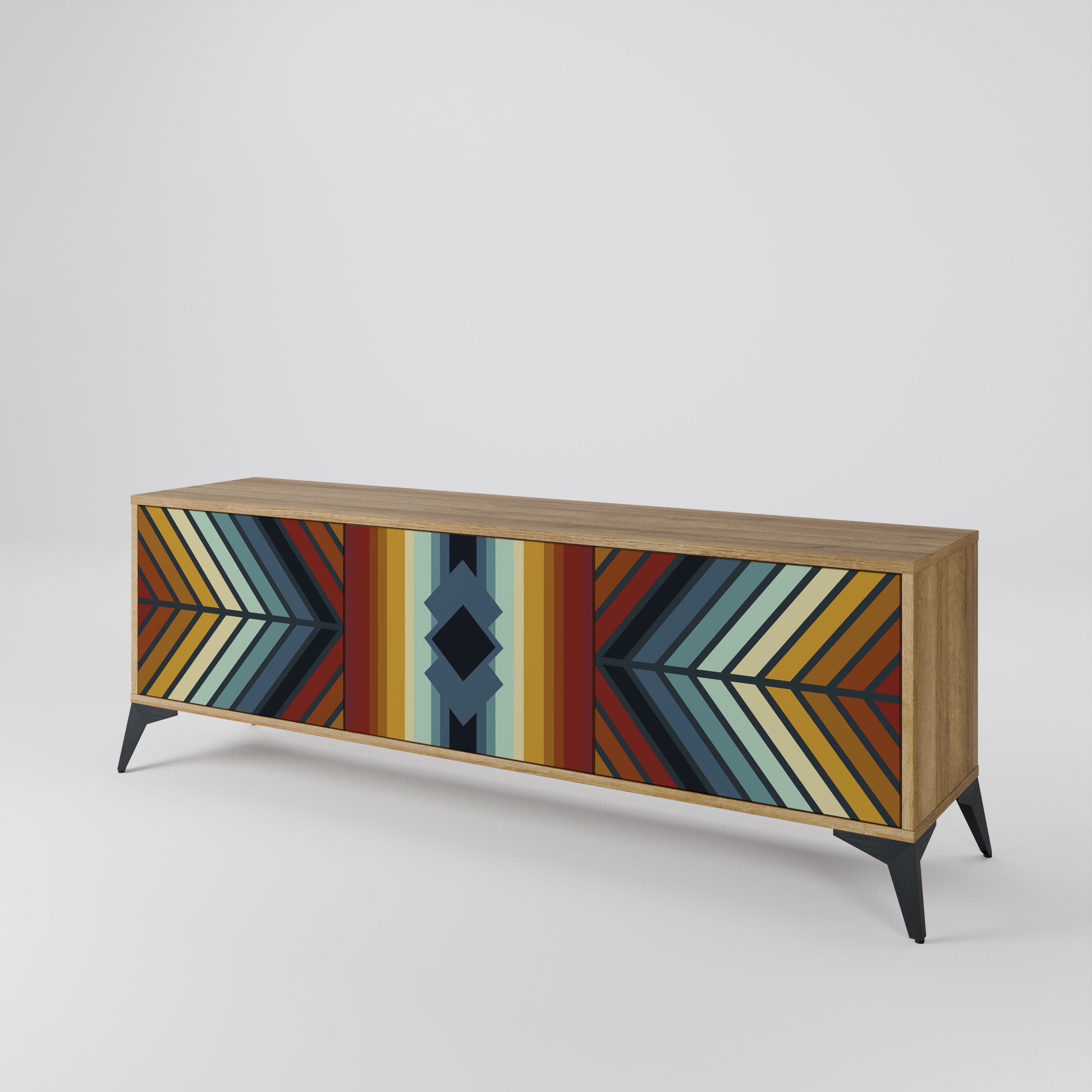 INDIGENOUS ZIGZAG 3-Door TV Stand in Oak Effect