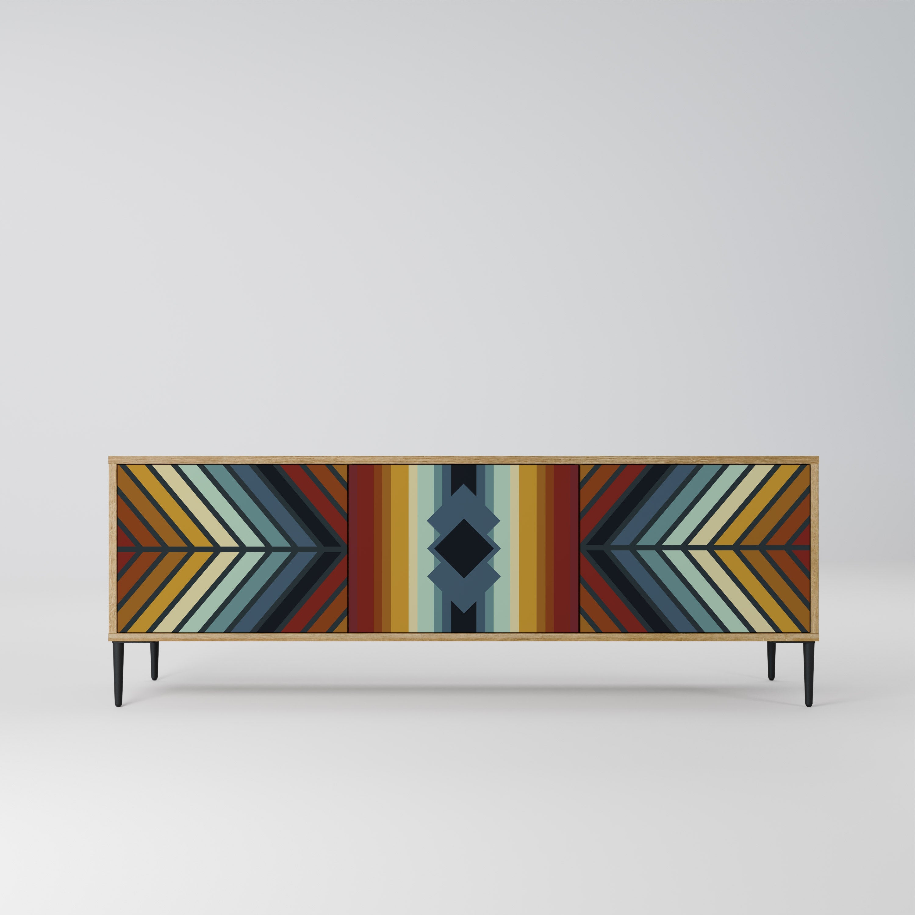 INDIGENOUS ZIGZAG 3-Door TV Stand in Oak Effect