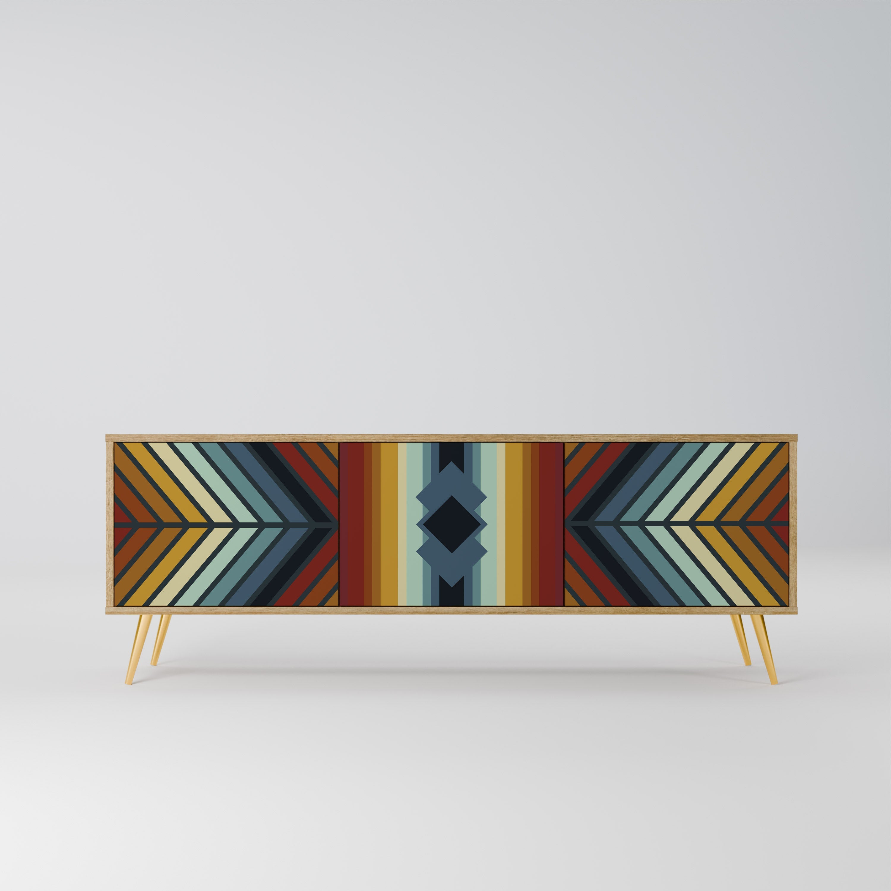 INDIGENOUS ZIGZAG 3-Door TV Stand in Oak Effect