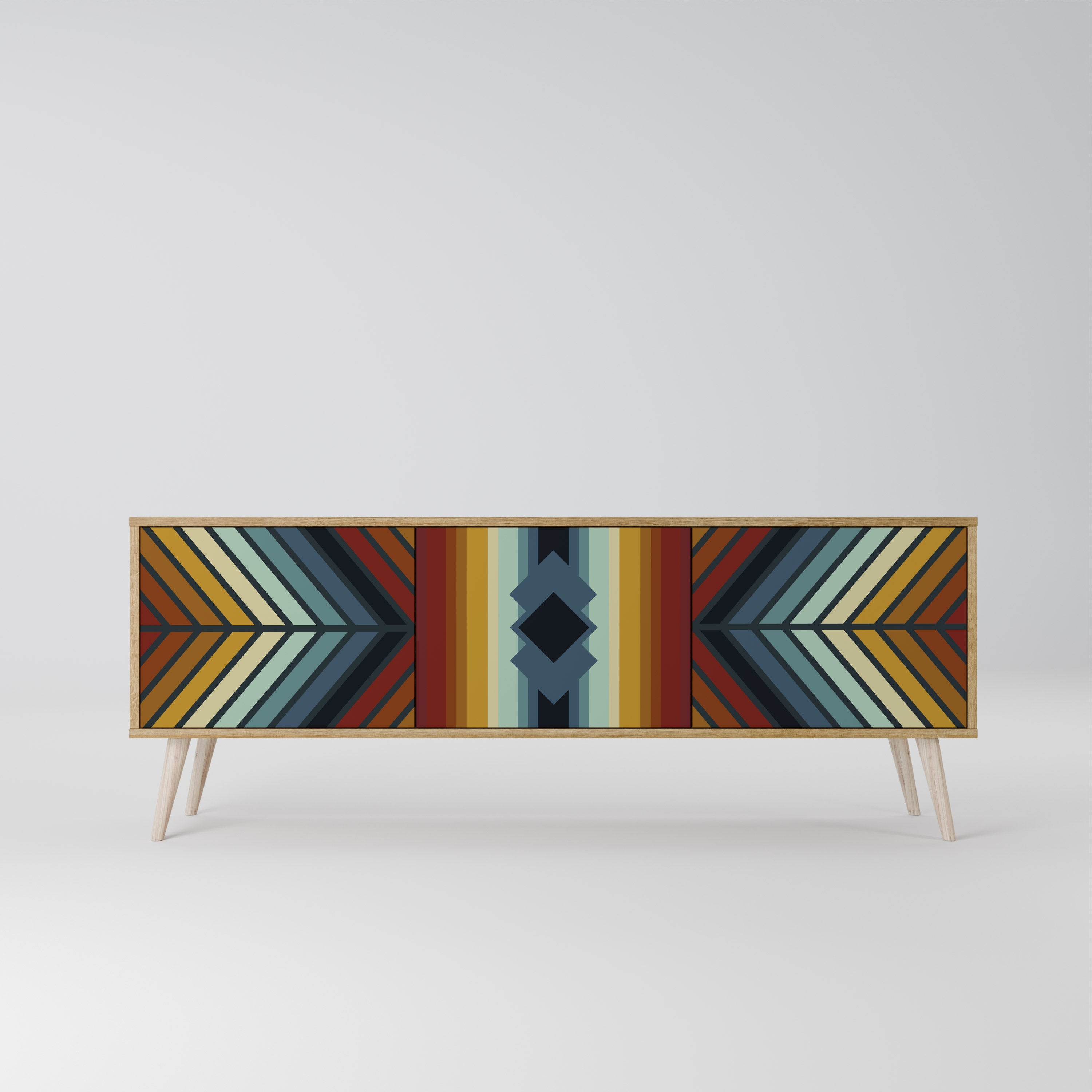INDIGENOUS ZIGZAG 3-Door TV Stand in Oak Effect
