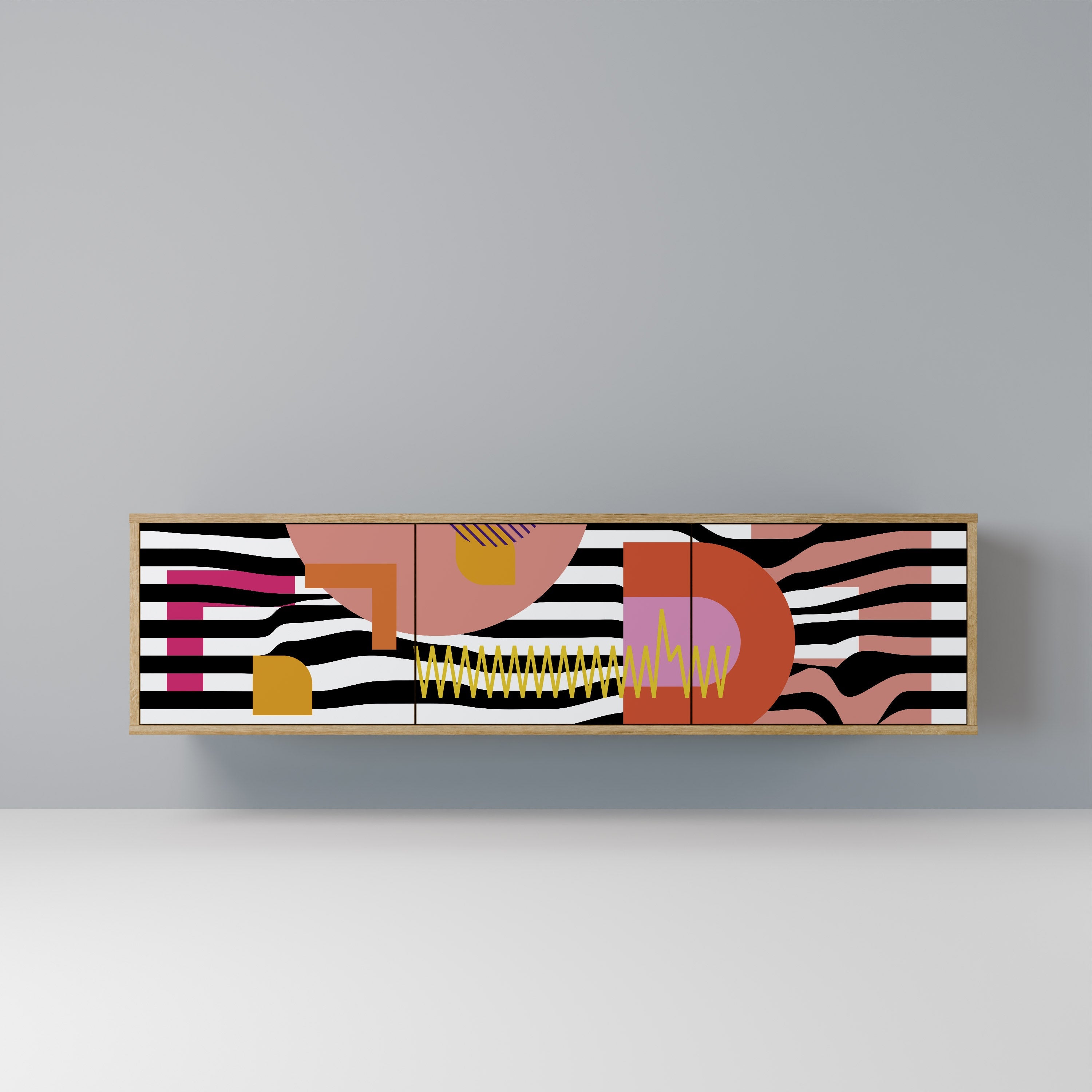 CHROMATIC ABSTRACT 3-Door TV Stand in Oak Effect