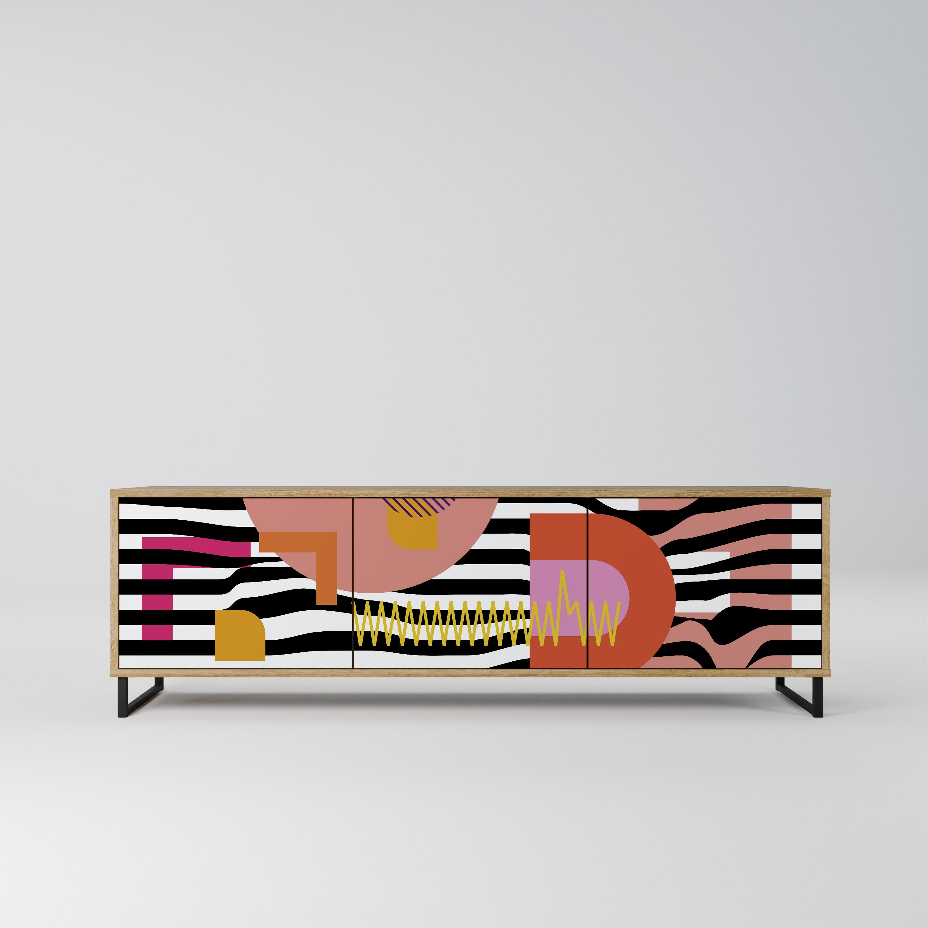 CHROMATIC ABSTRACT 3-Door TV Stand in Oak Effect