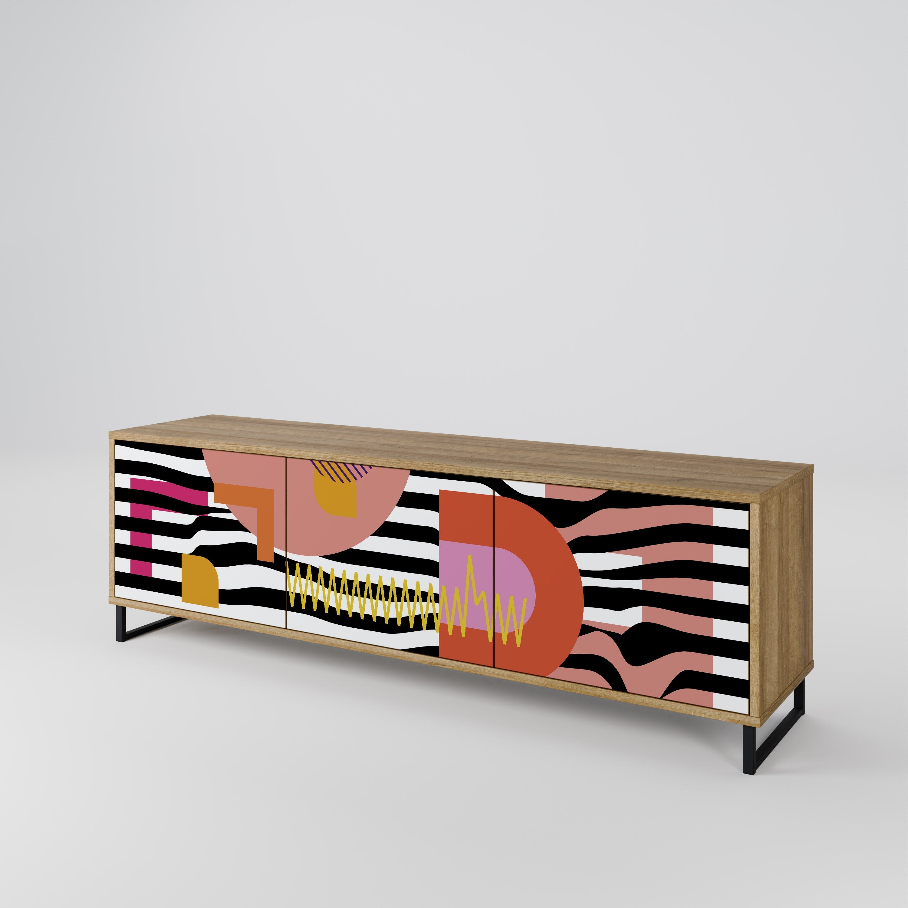 CHROMATIC ABSTRACT 3-Door TV Stand in Oak Effect