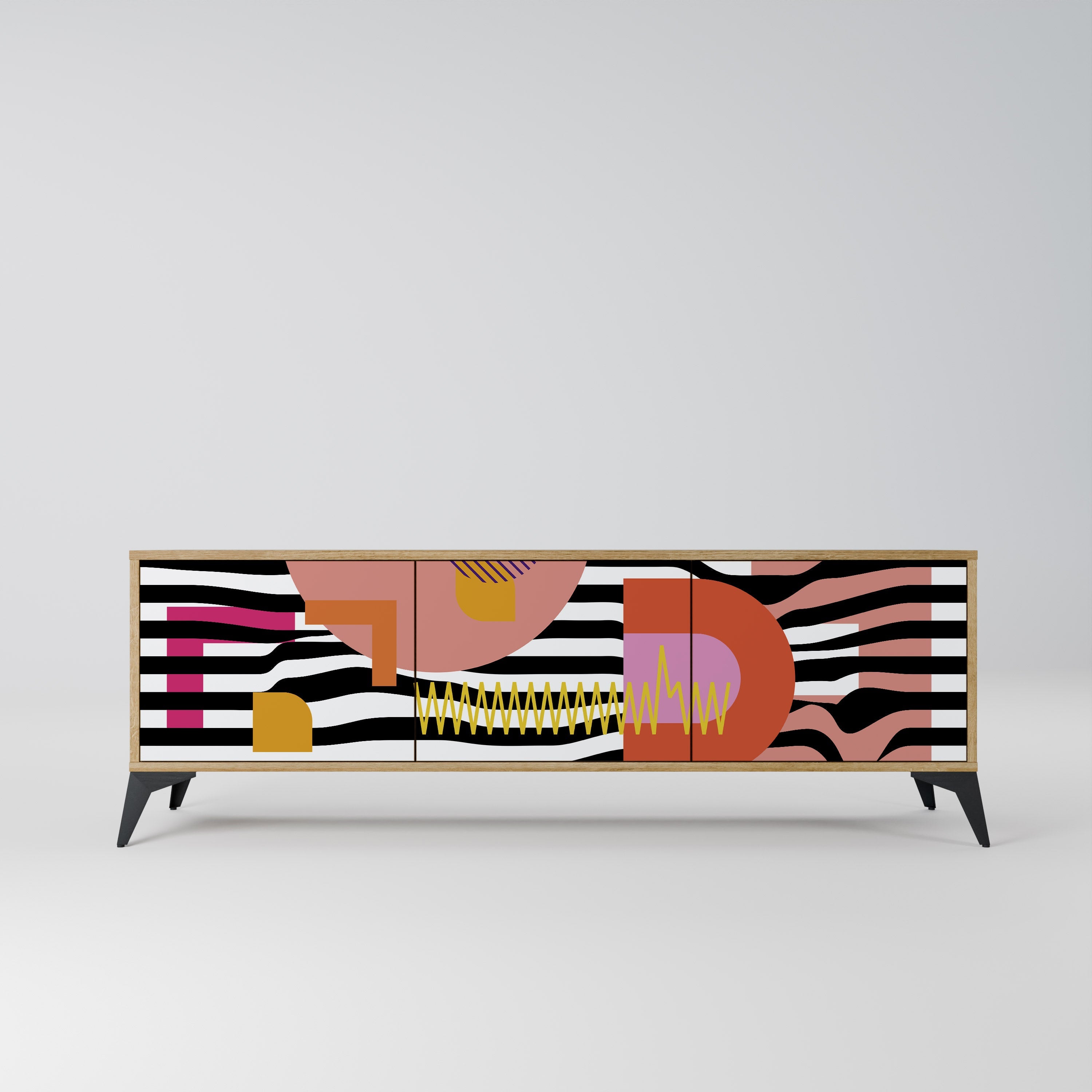 CHROMATIC ABSTRACT 3-Door TV Stand in Oak Effect